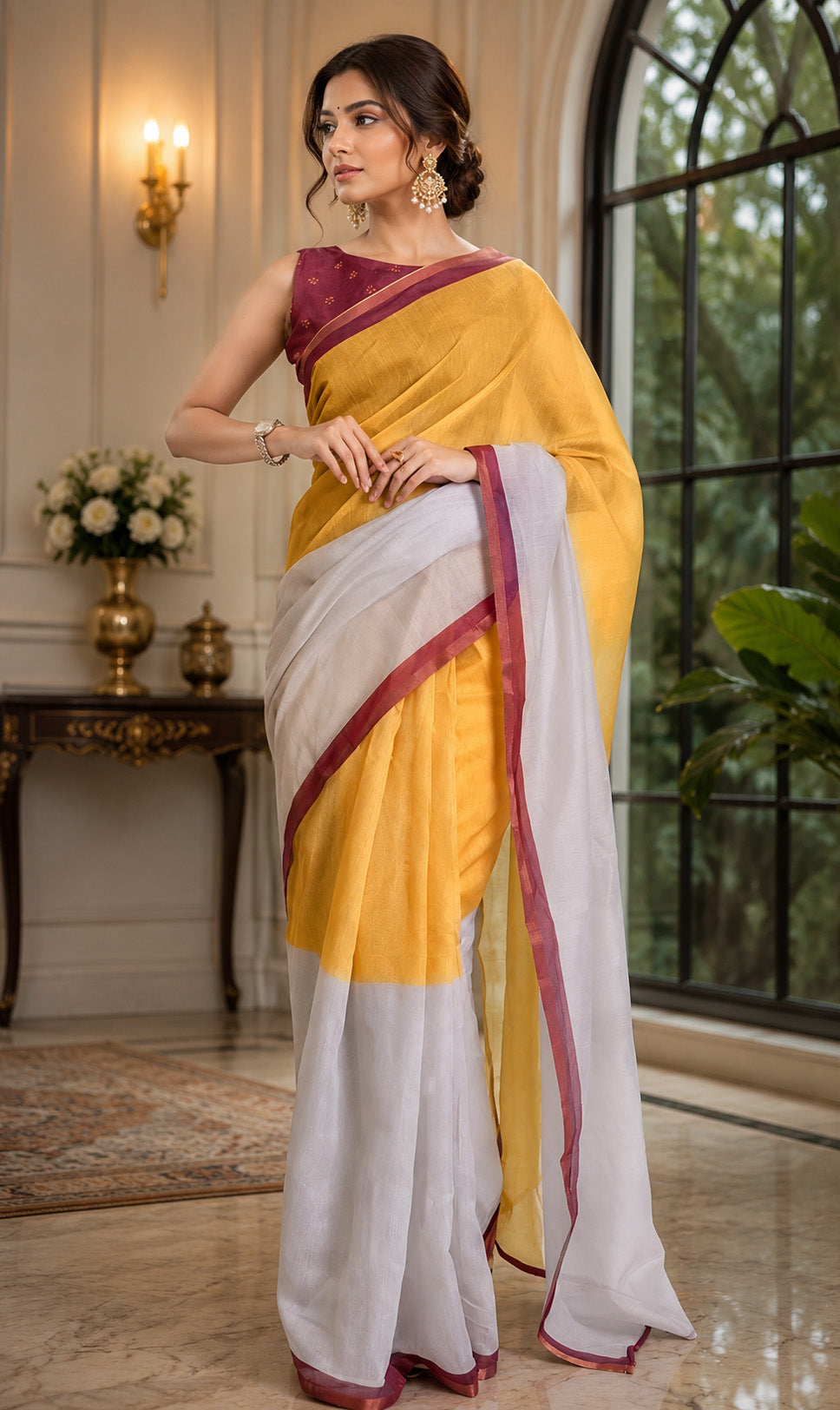 Women Chanderi Cotton Mustard Yellow Woven  Saree