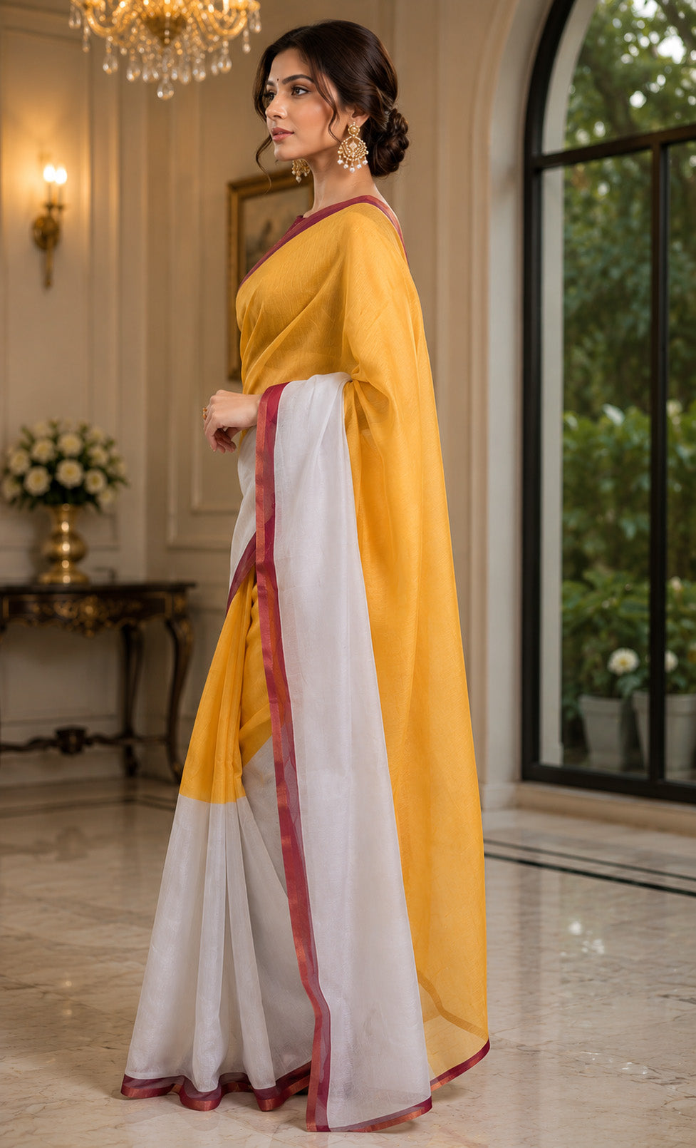 Women Chanderi Cotton Mustard Yellow Woven  Saree