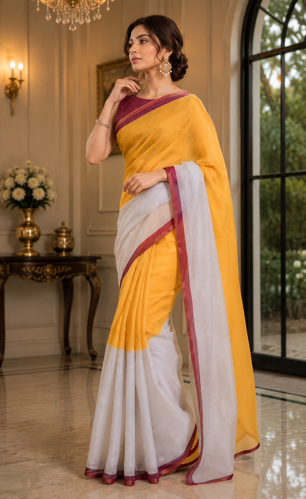 Women Chanderi Cotton Mustard Yellow Woven  Saree