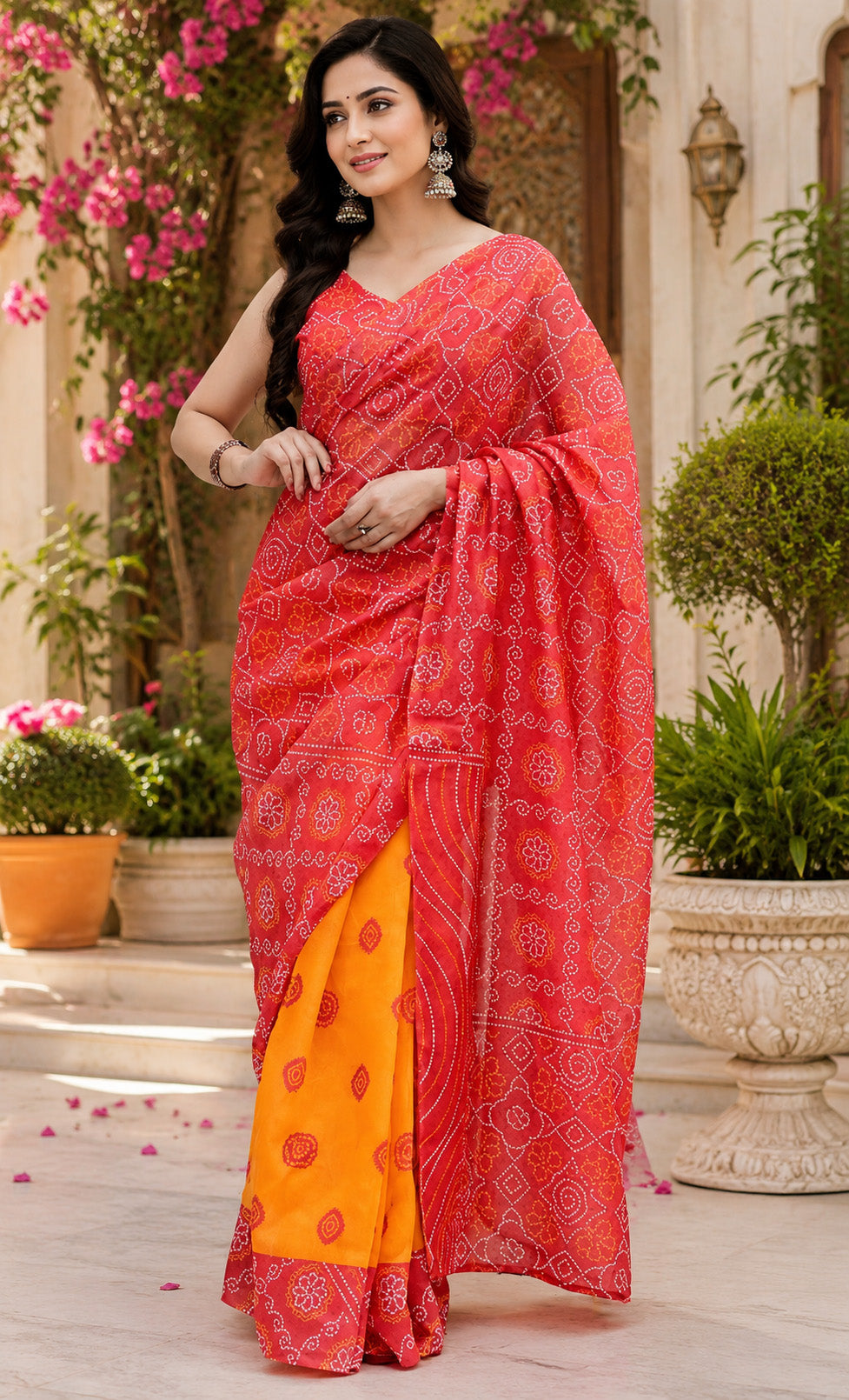 Women Chanderi Cotton Red & Yellow Woven  Saree