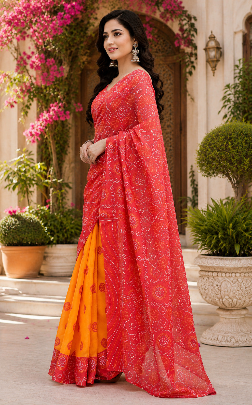 Women Chanderi Cotton Red & Yellow Woven  Saree