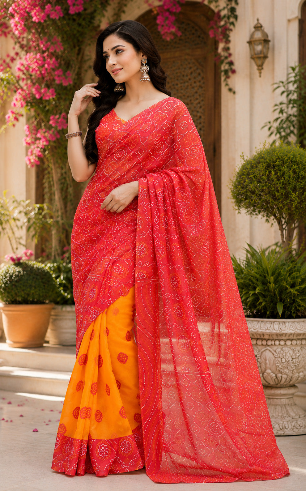Women Chanderi Cotton Red & Yellow Woven  Saree