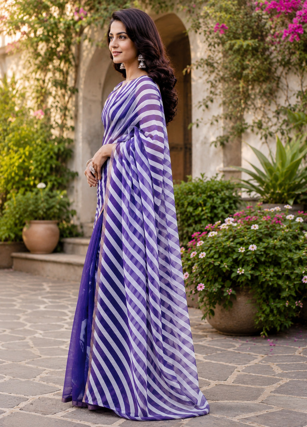Women Chanderi Cotton Grape Purple & White Woven  Saree