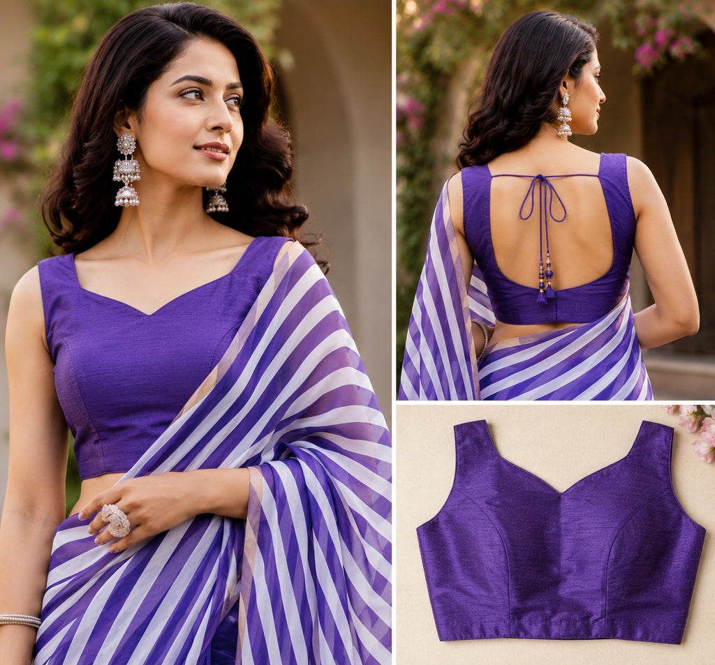 Women Chanderi Cotton Grape Purple & White Woven  Saree