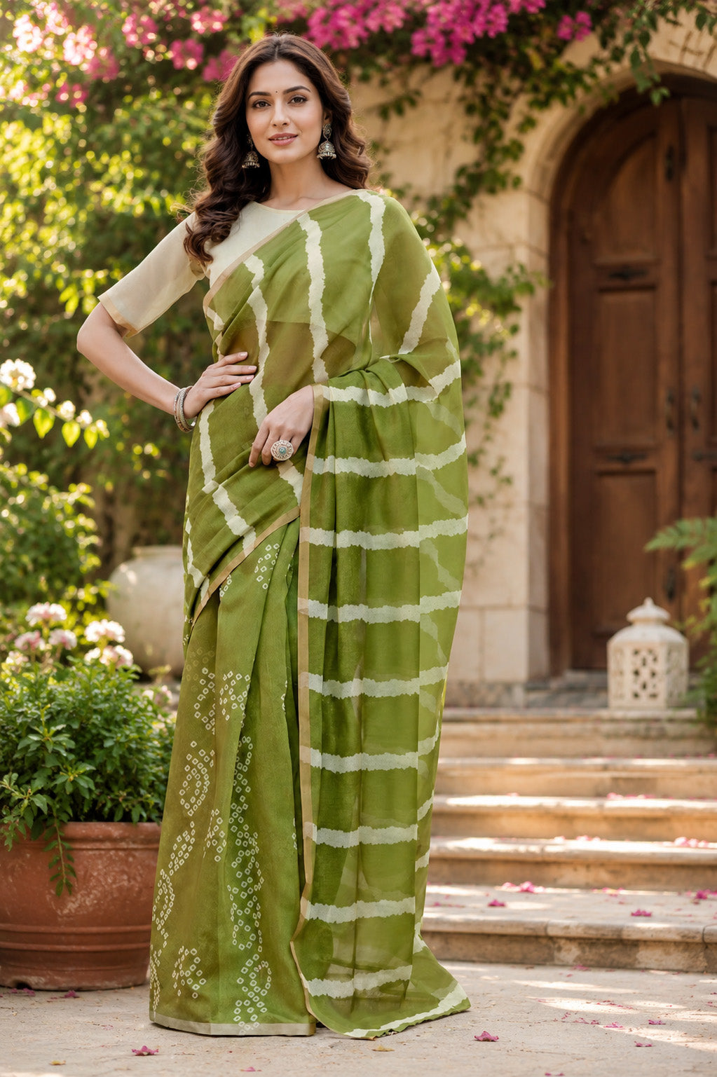 Women Chanderi Cotton Mehendi Green Woven  Saree
