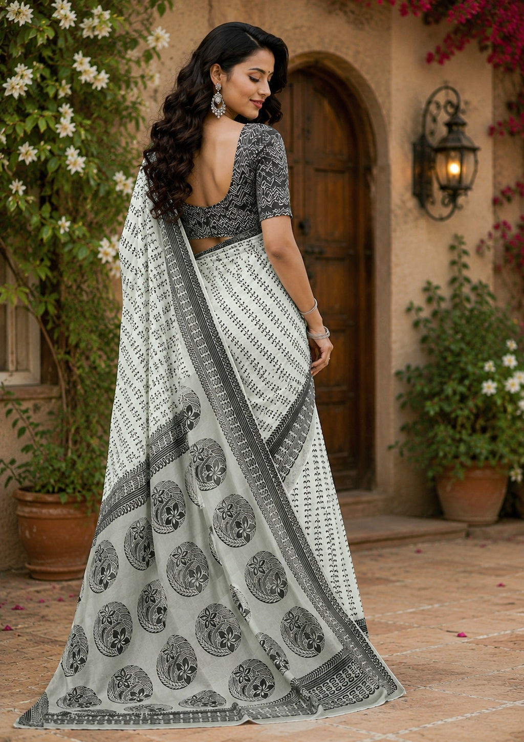 Women Chanderi Cotton Grey & Black Woven  Saree
