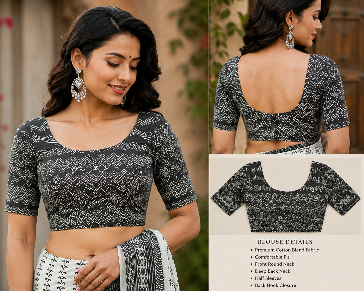 Women Chanderi Cotton Grey & Black Woven  Saree