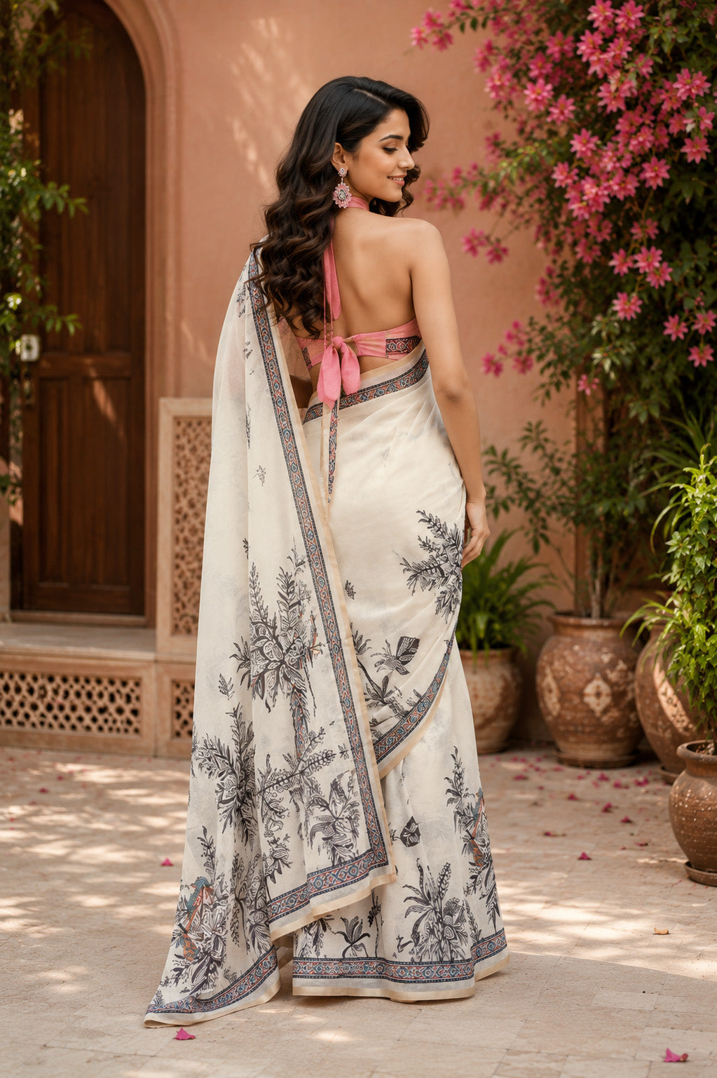 Women Chanderi Cotton Off White Woven  Saree