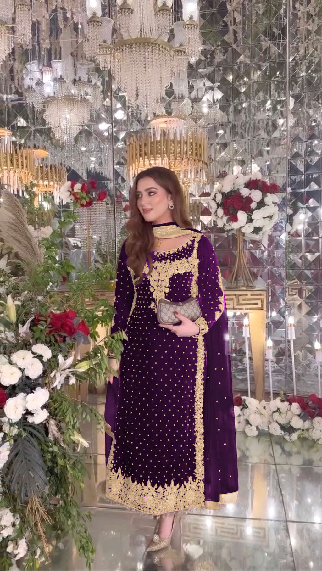 Women Purple Velvet Kurta Set