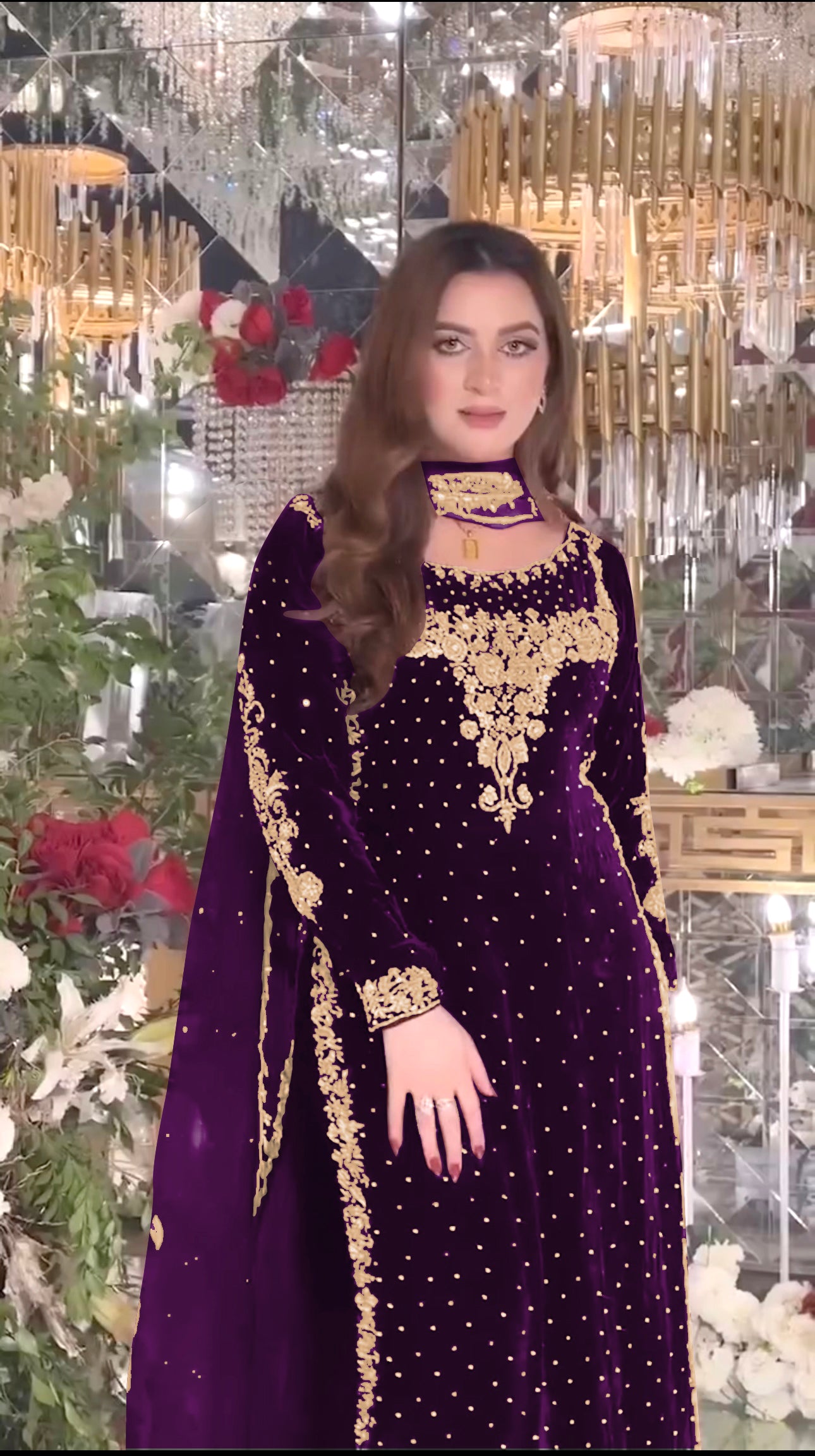 Women Purple Velvet Kurta Set