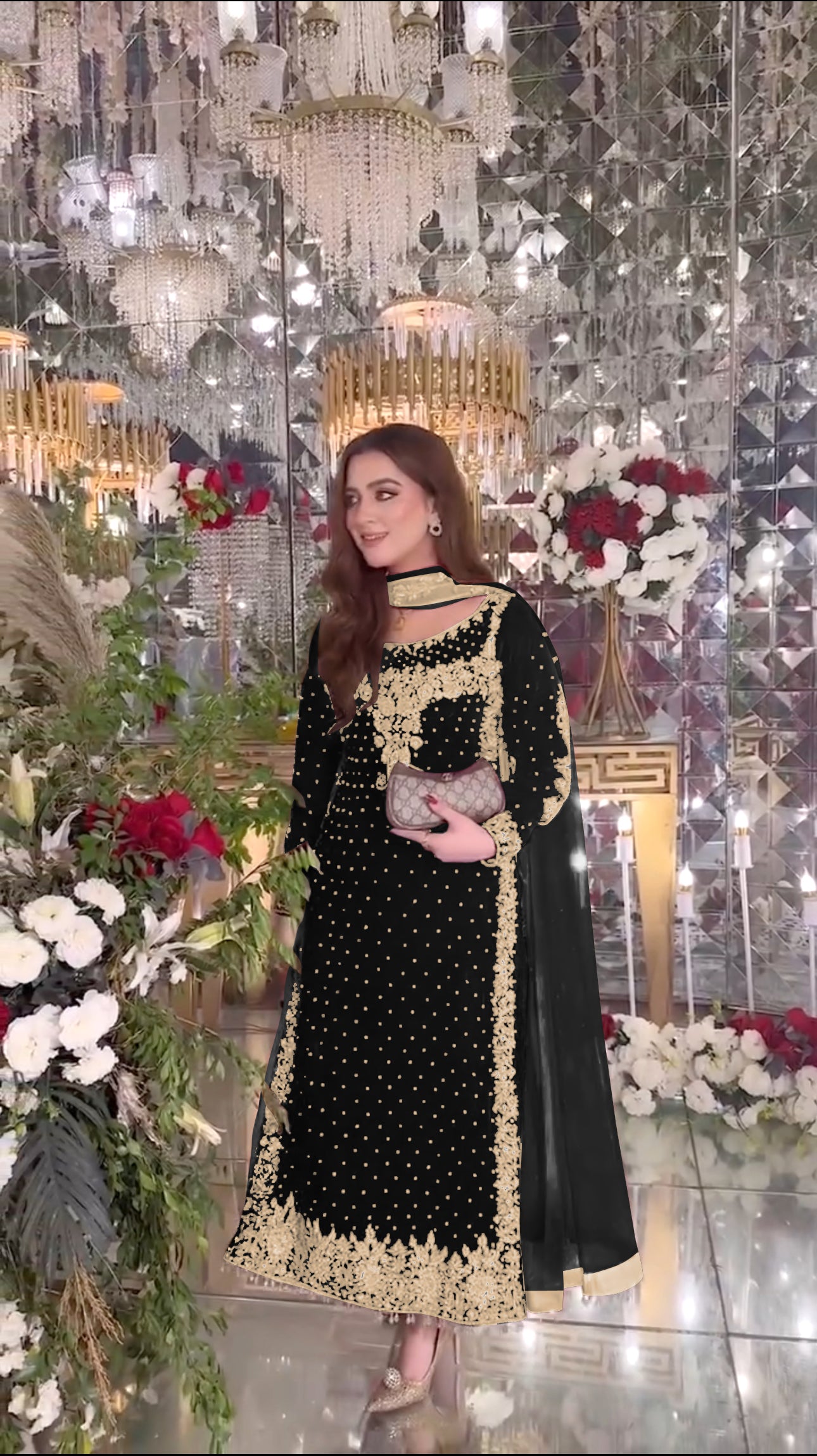 Women Black Velvet Kurta Set