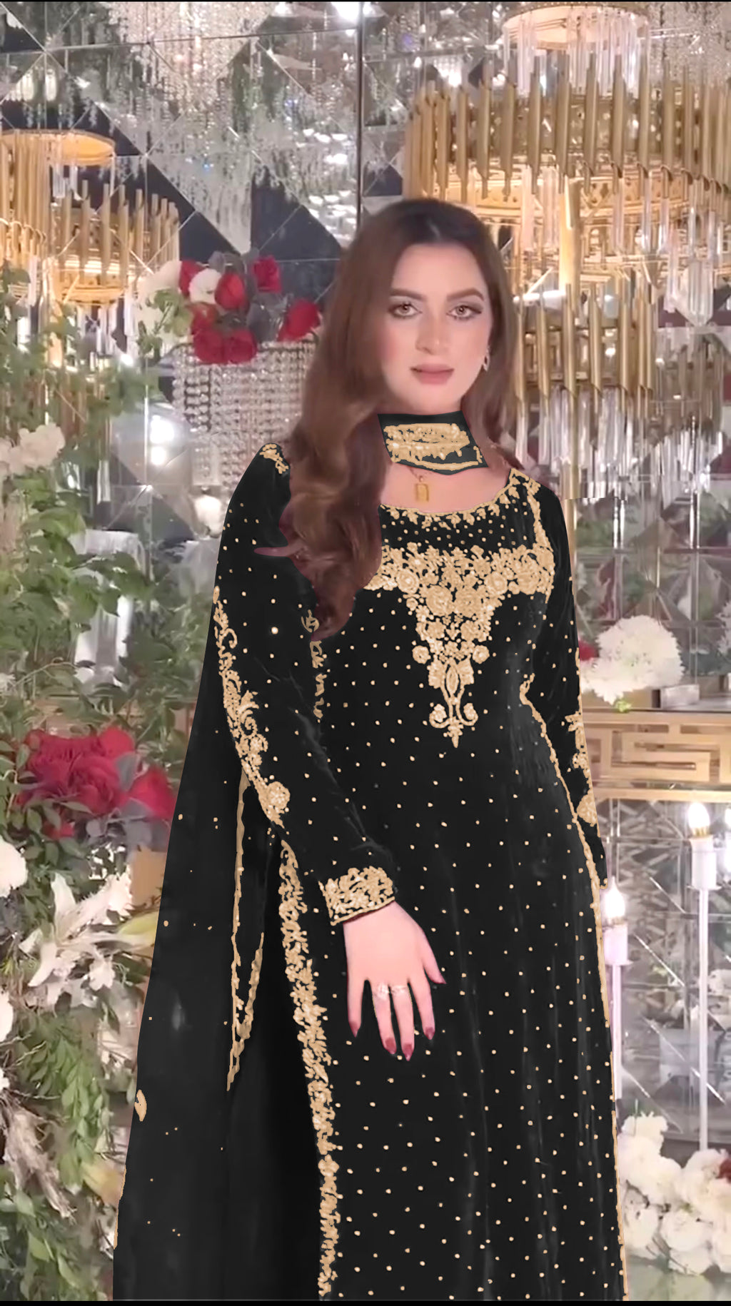 Women Black Velvet Kurta Set