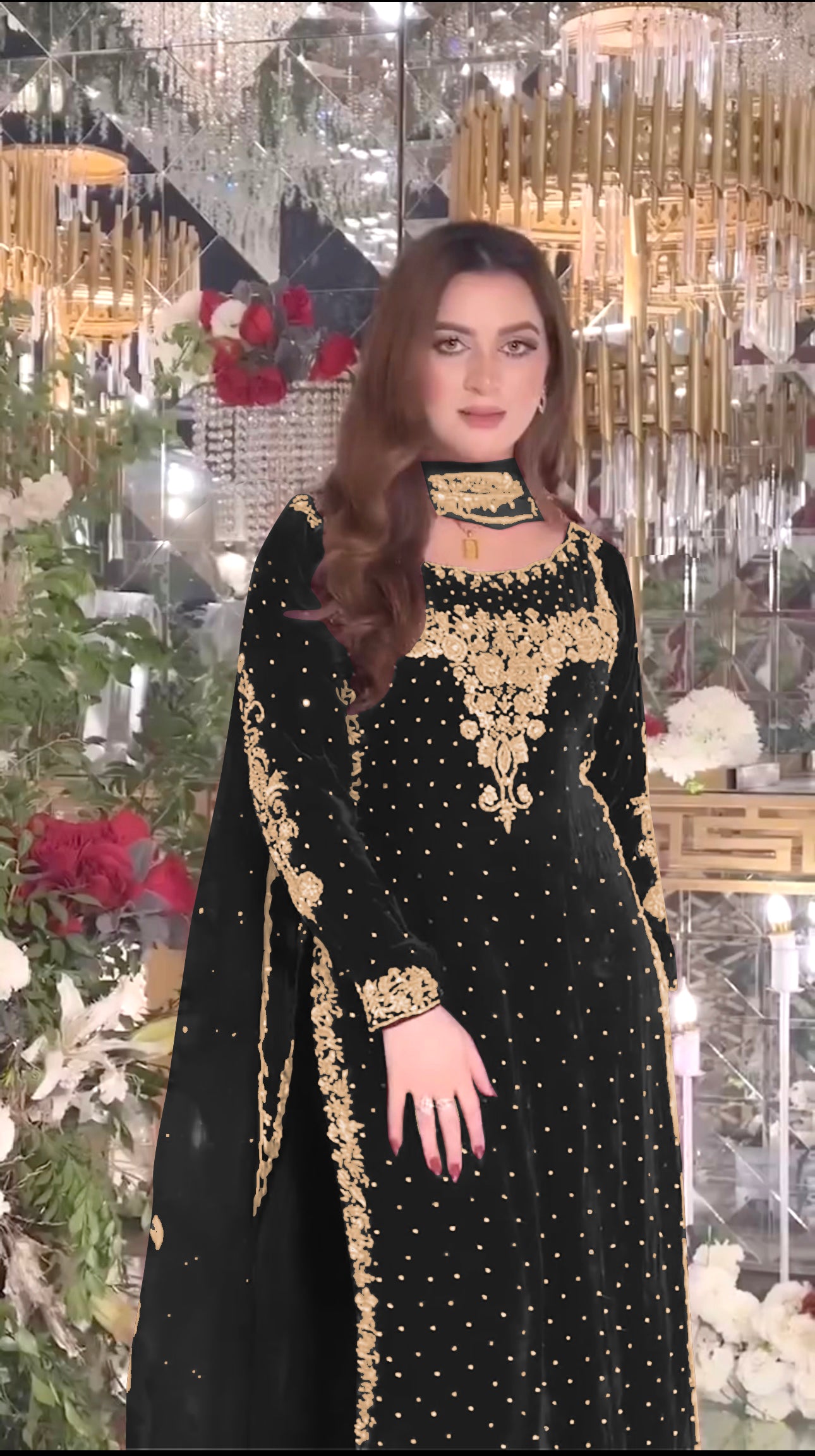 Women Black Velvet Kurta Set