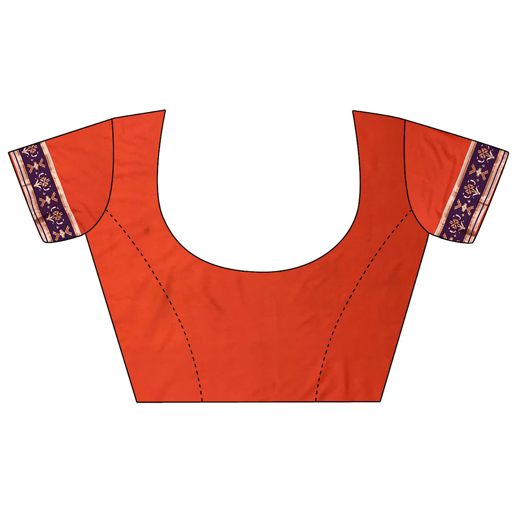 Women Banarasi Silk Orange Motifs Inspired By Nature Saree with unstitched blouse
