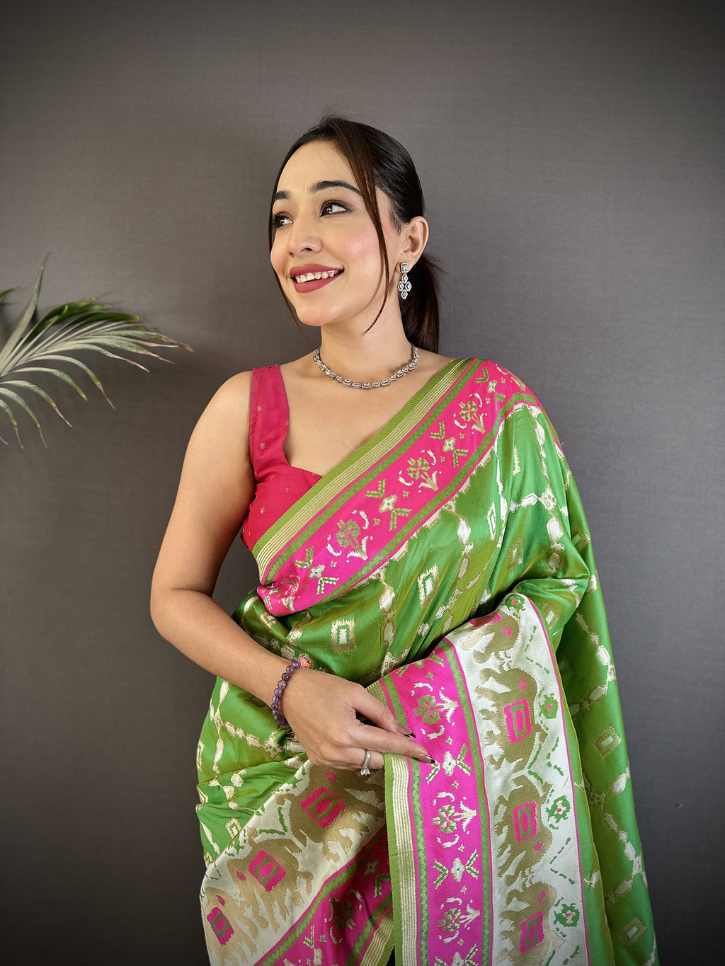 Women Banarasi Silk Parrot Green Motifs Inspired By Nature Saree with unstitched blouse