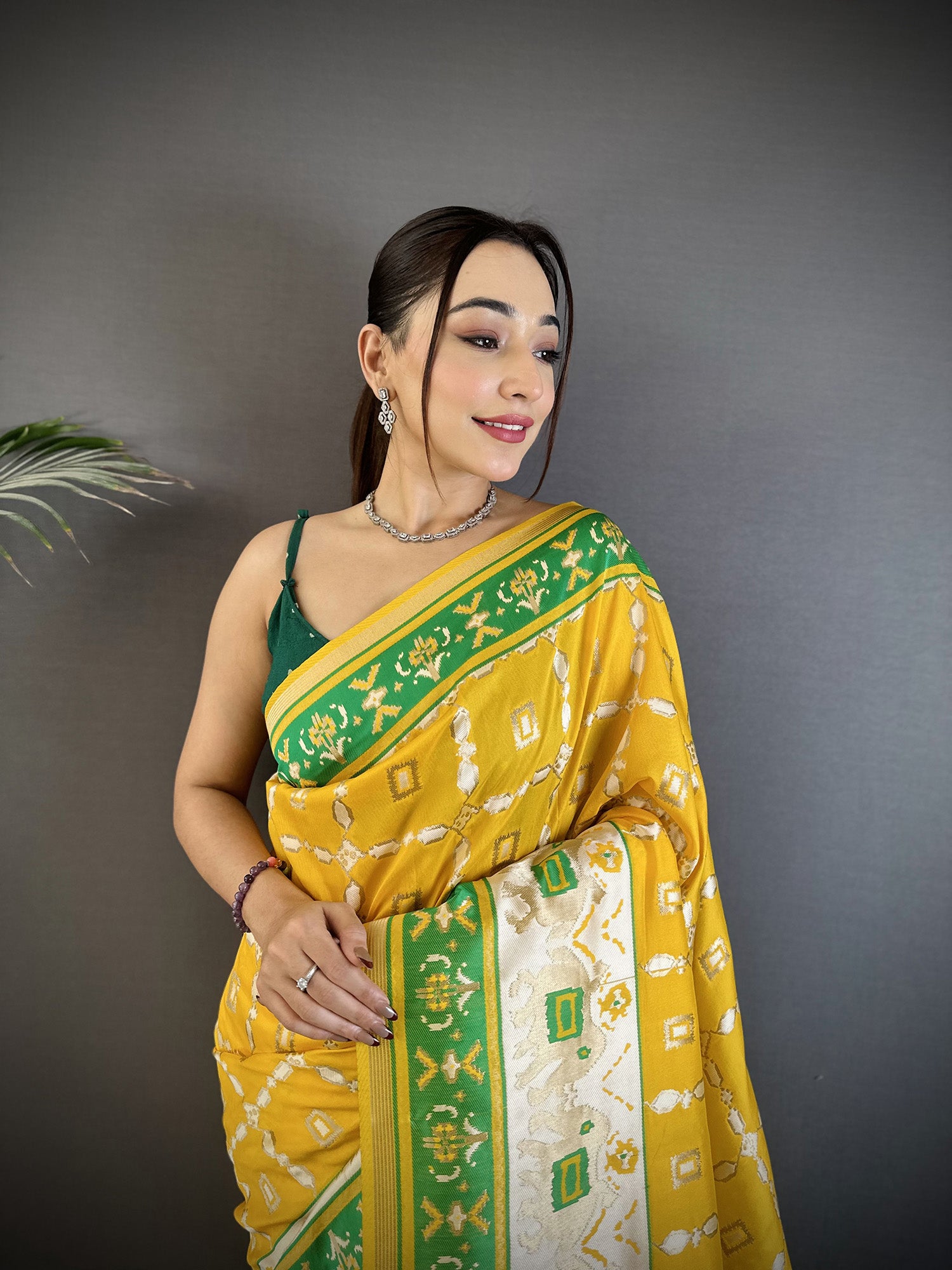 Women Banarasi Silk Yellow  Motifs Inspired By Nature Saree with unstitched blouse