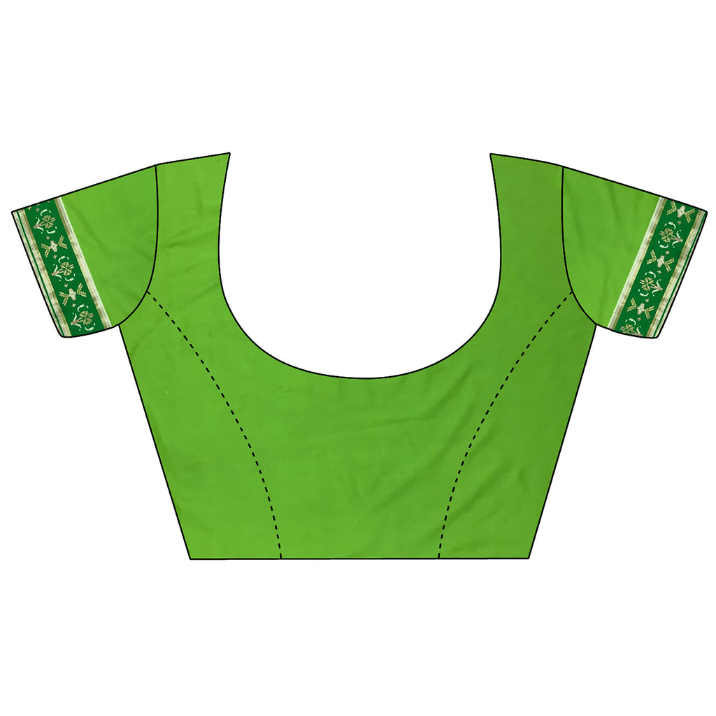 Women Banarasi Silk Pear Green Motifs Inspired By Nature Saree with unstitched blouse