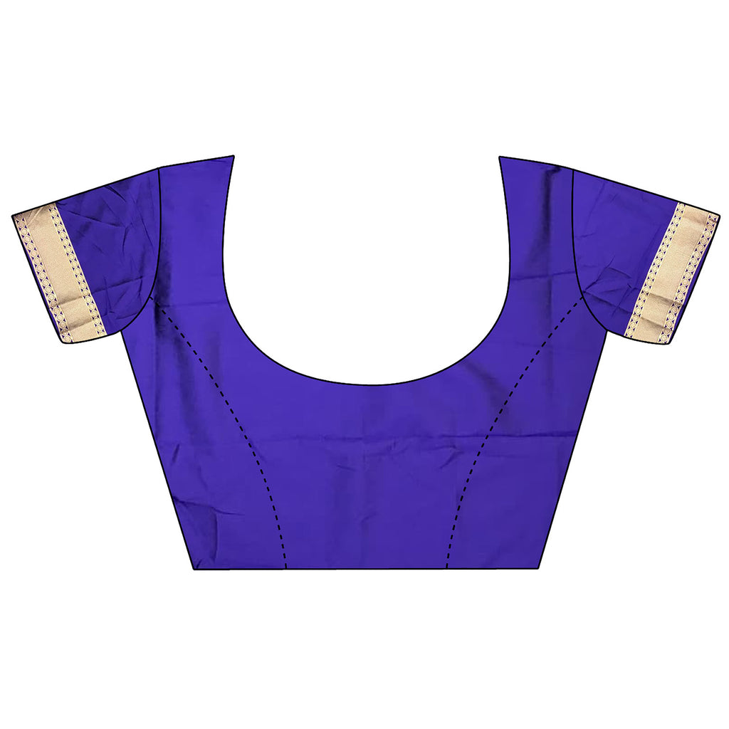 Women Banarasi Soft Lichi Silk Royal Blue Floral and Zari Pattern Saree with unstitched blouse