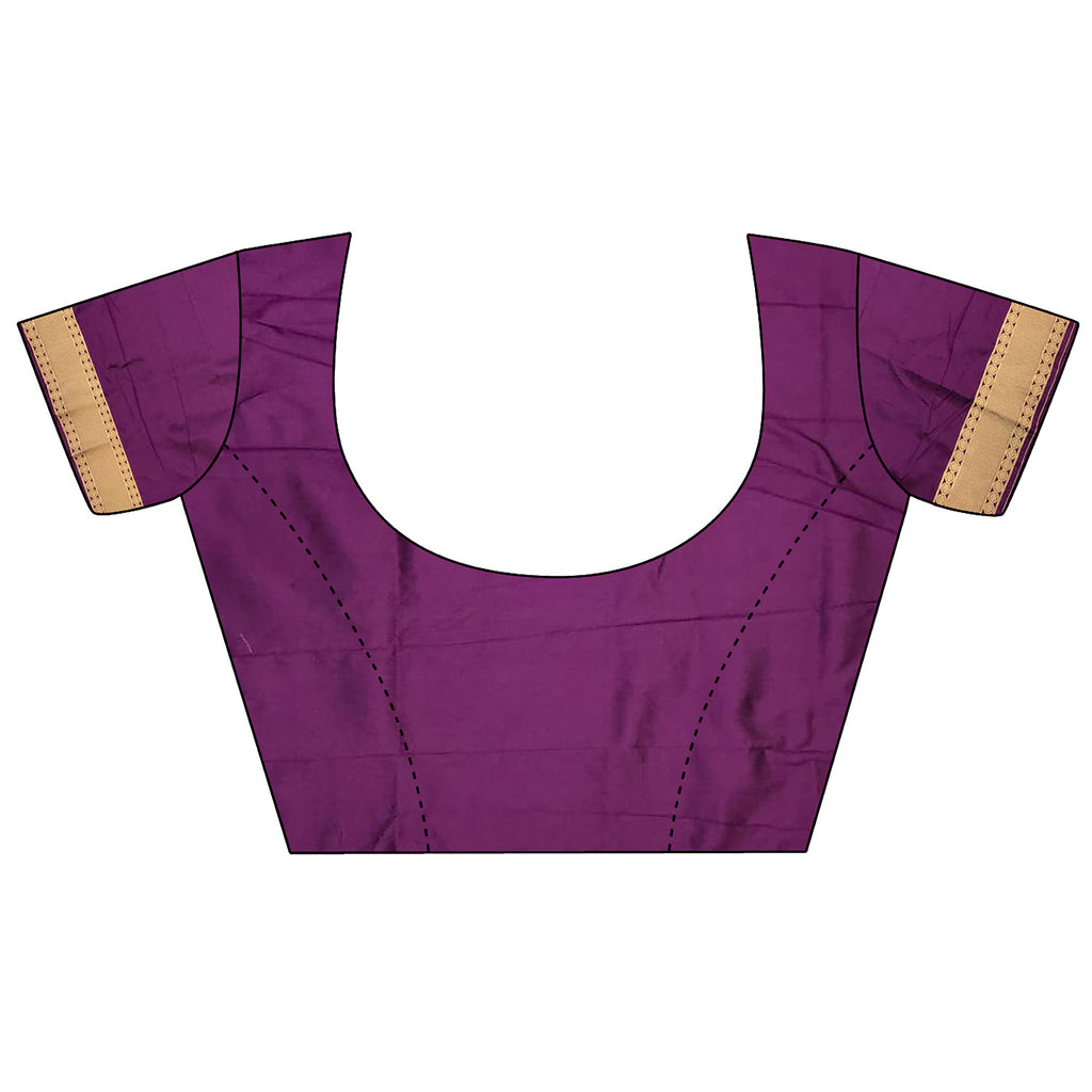 Women Banarasi Soft Lichi Silk Dark Purple Floral and Zari Pattern Saree with unstitched blouse