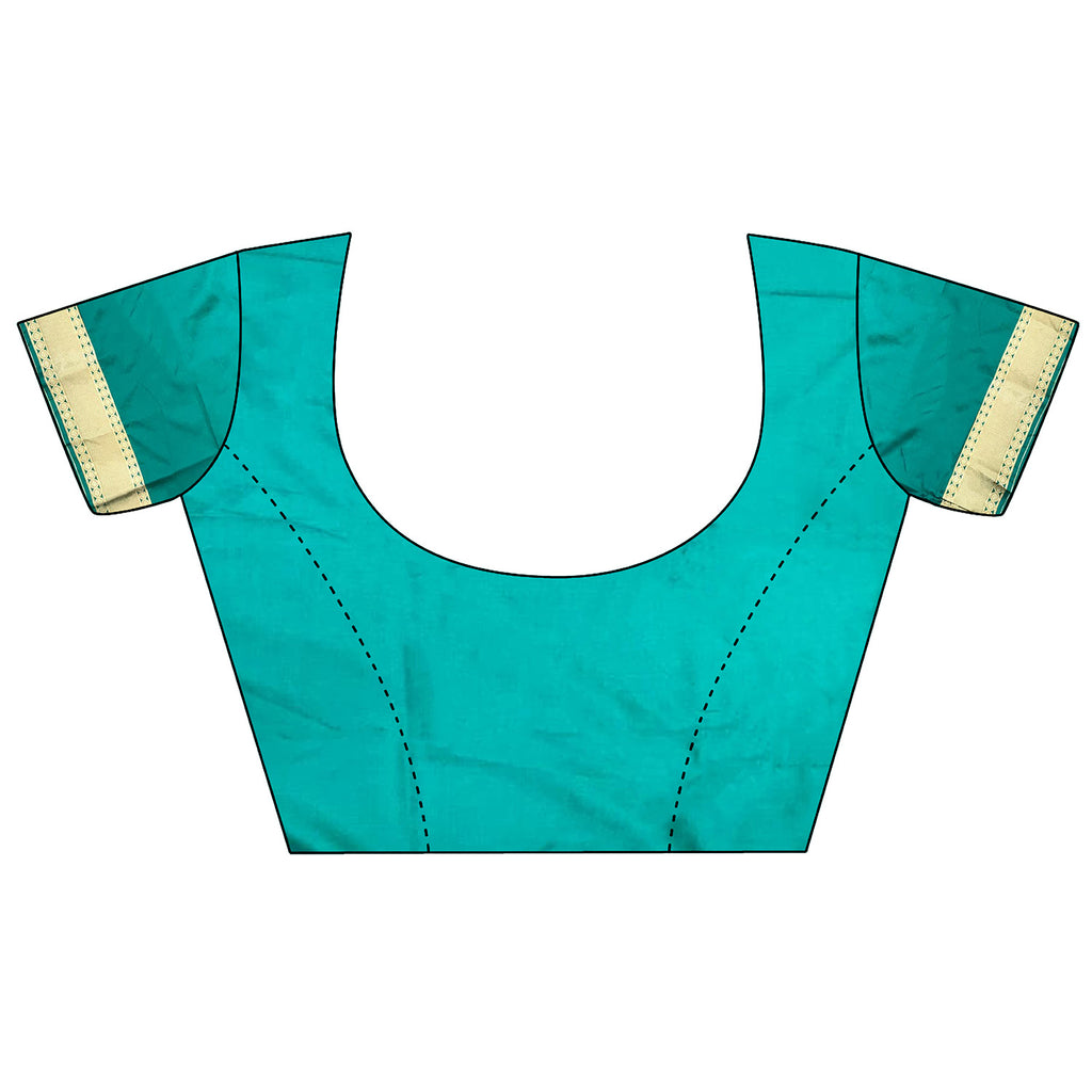 Women Banarasi Soft Lichi Silk Teal Blue Floral and Zari Pattern Saree with unstitched blouse