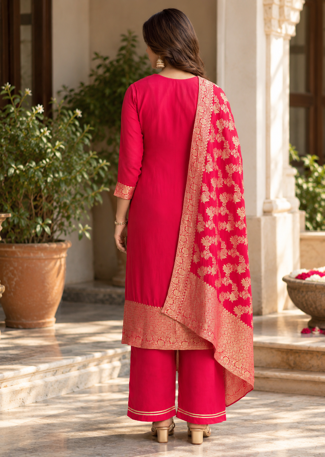 Women Pink Silk Embroidery Kurta set