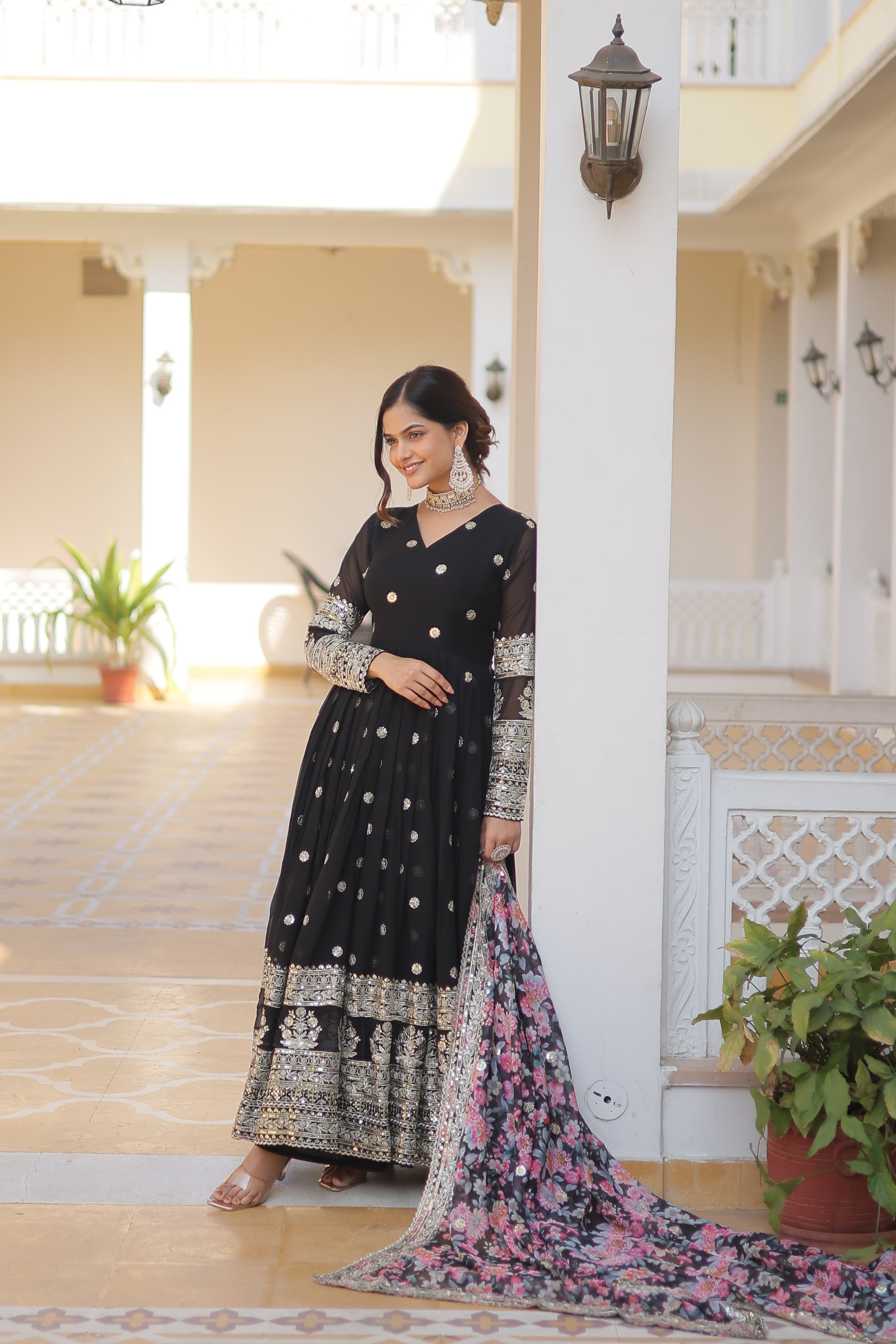 Women Georgette Black Sequence Embroidery Work Kurta Set