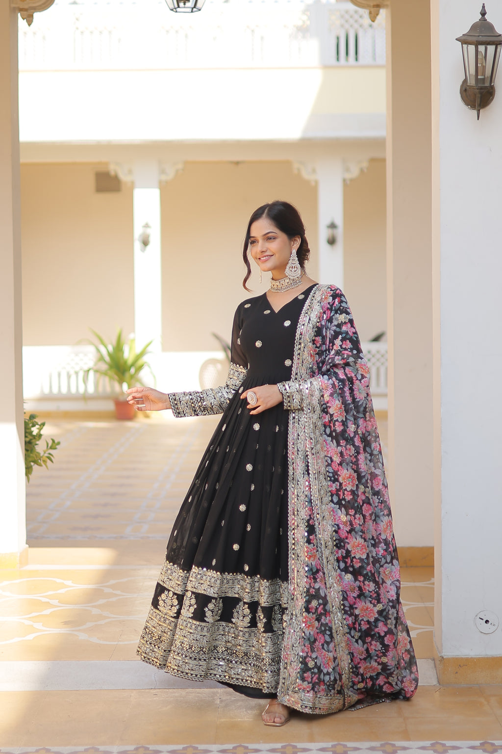 Women Georgette Black Sequence Embroidery Work Kurta Set