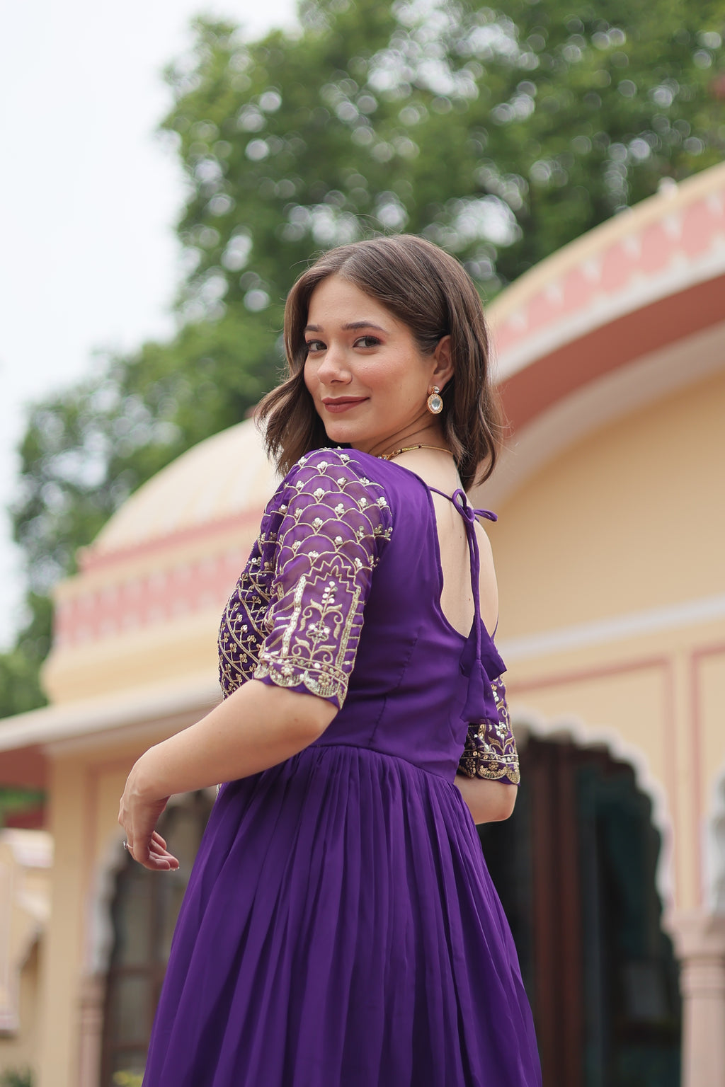 Women Georgette Purple Sequence embroidery Work Dress