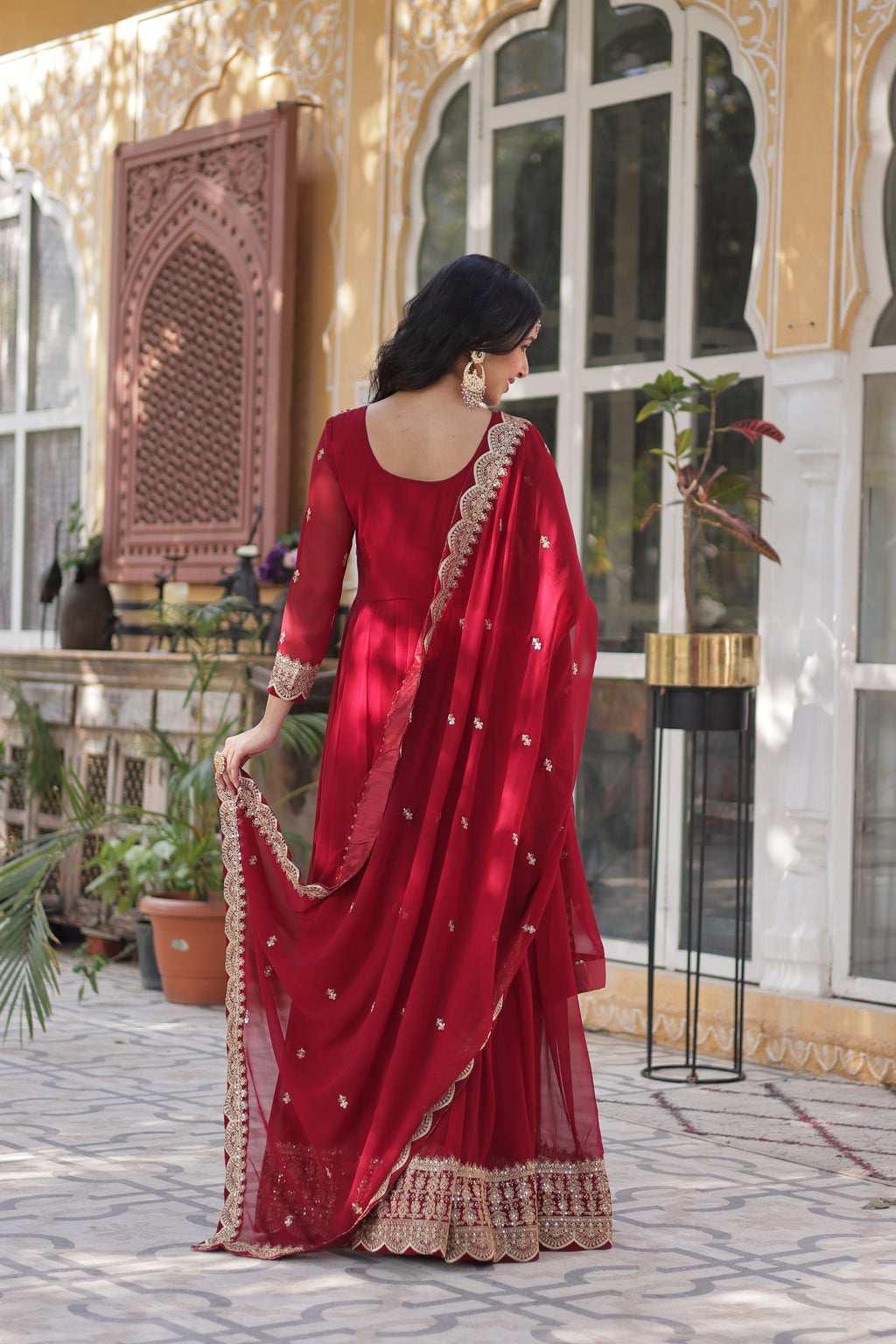 Women Georgette Maroon Sequence embroidery Work Kurta Set