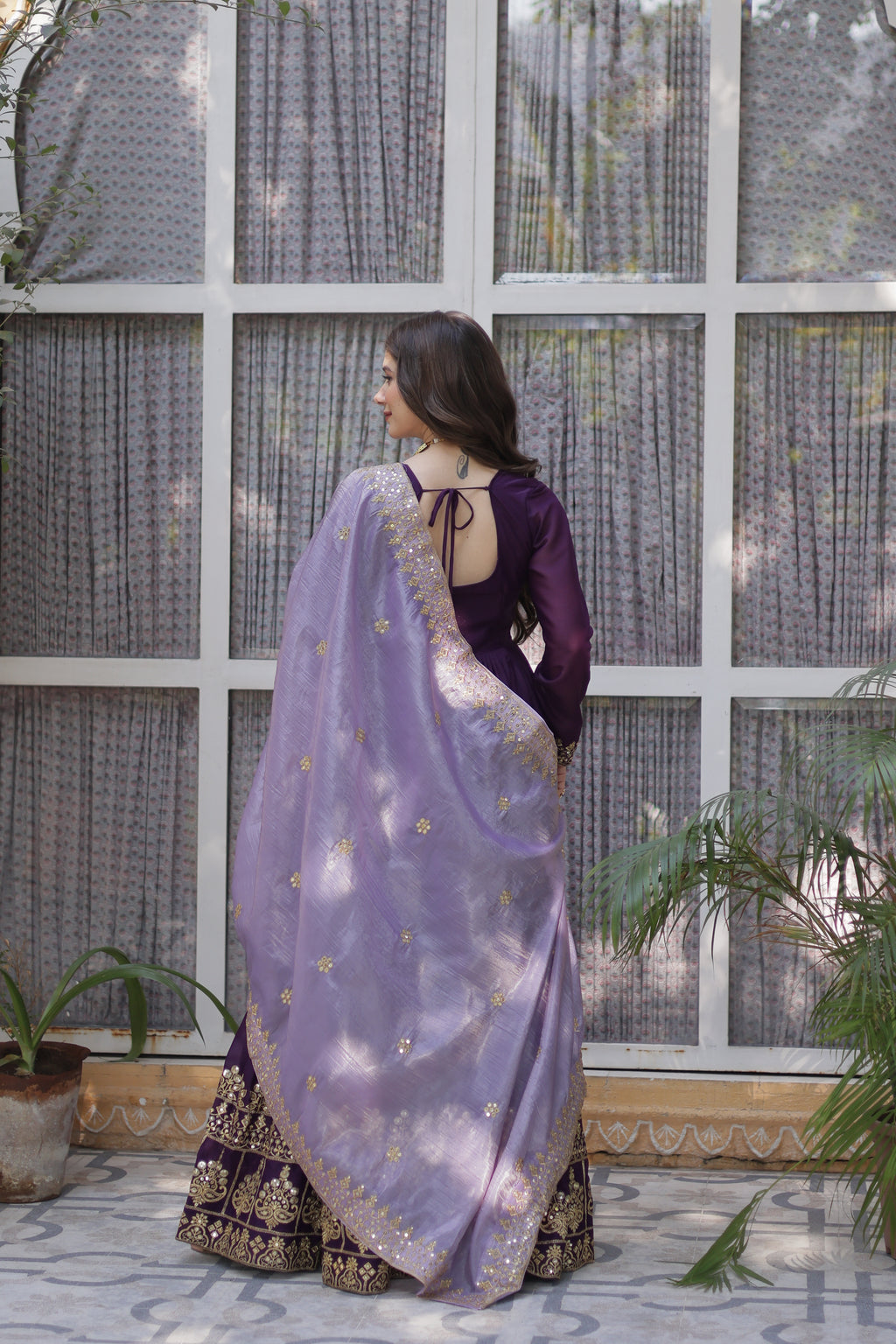 Women Georgette Purple Sequence embroidery Work Kurta Set