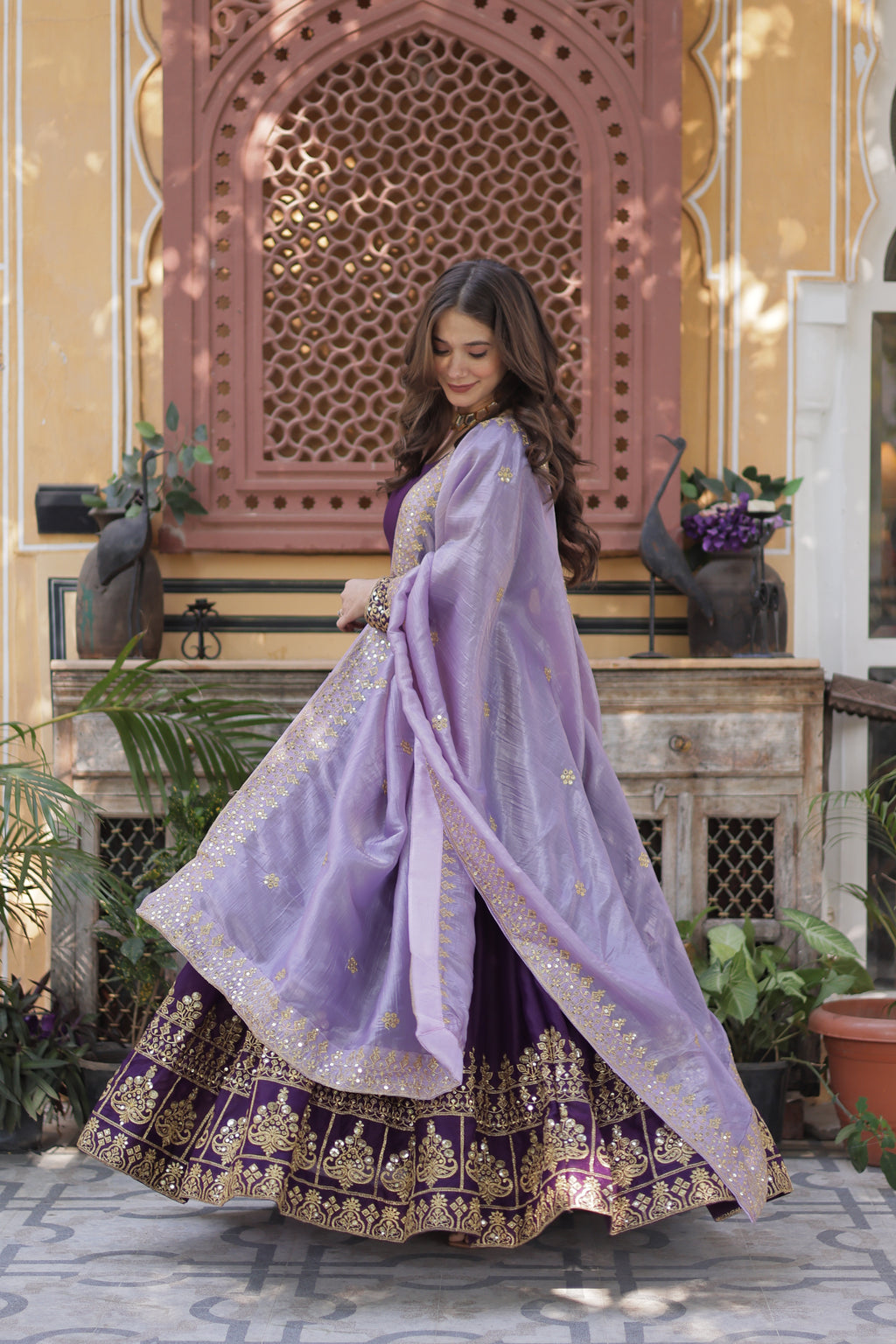 Women Georgette Purple Sequence embroidery Work Kurta Set
