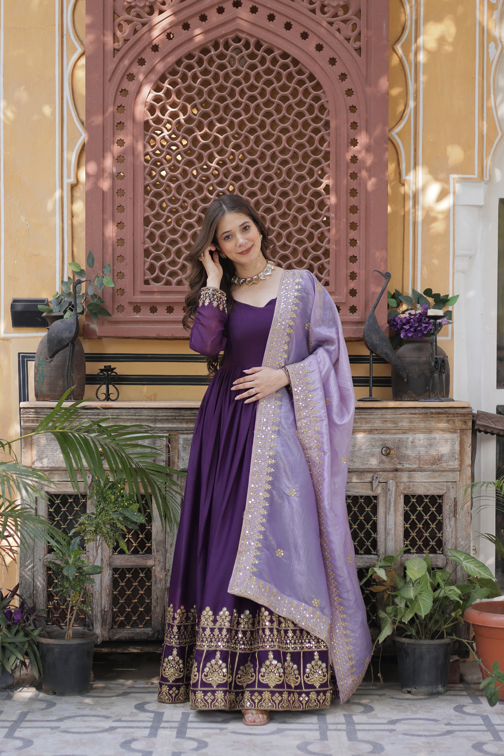Women Georgette Purple Sequence embroidery Work Kurta Set