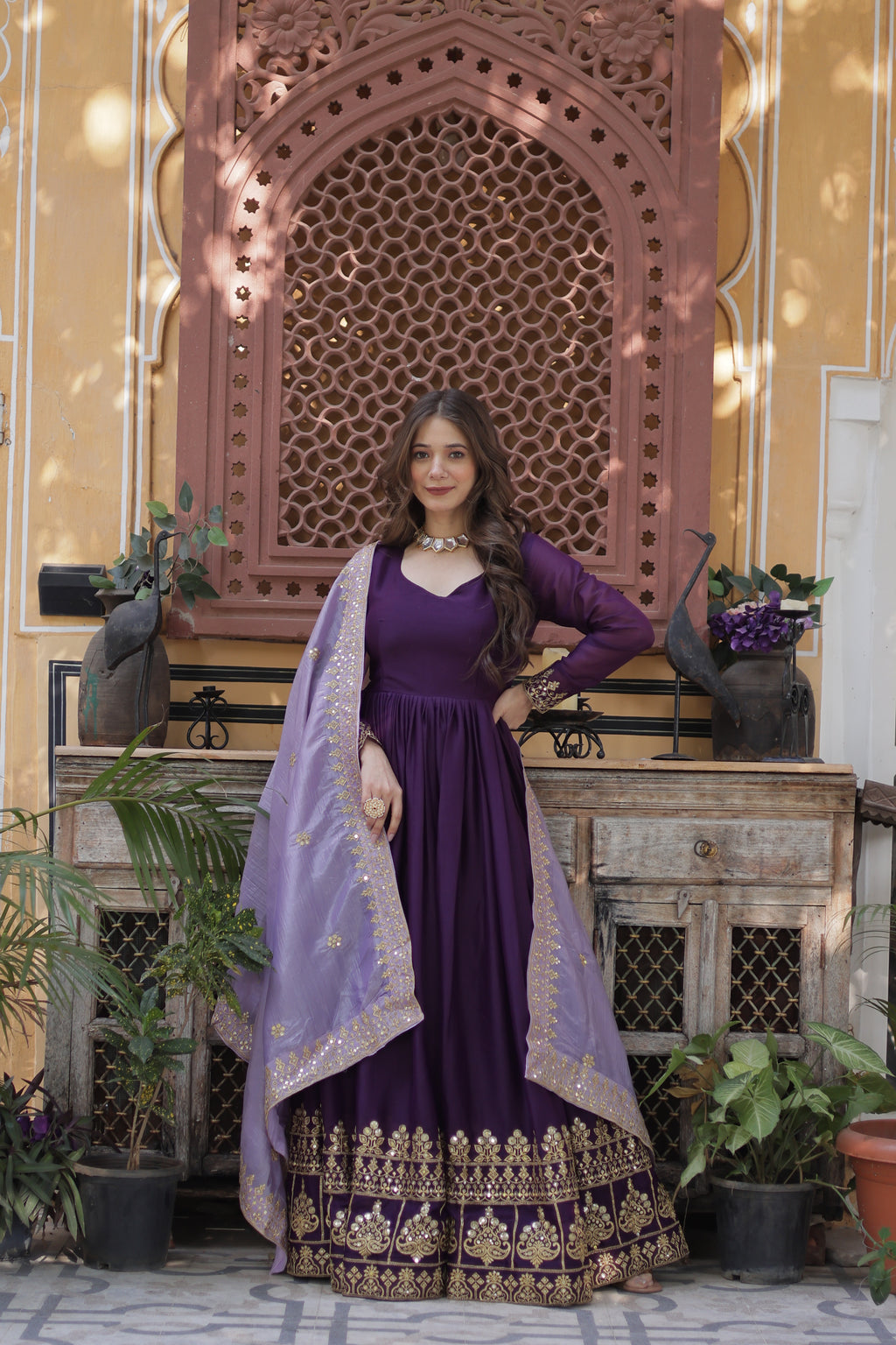 Women Georgette Purple Sequence embroidery Work Kurta Set