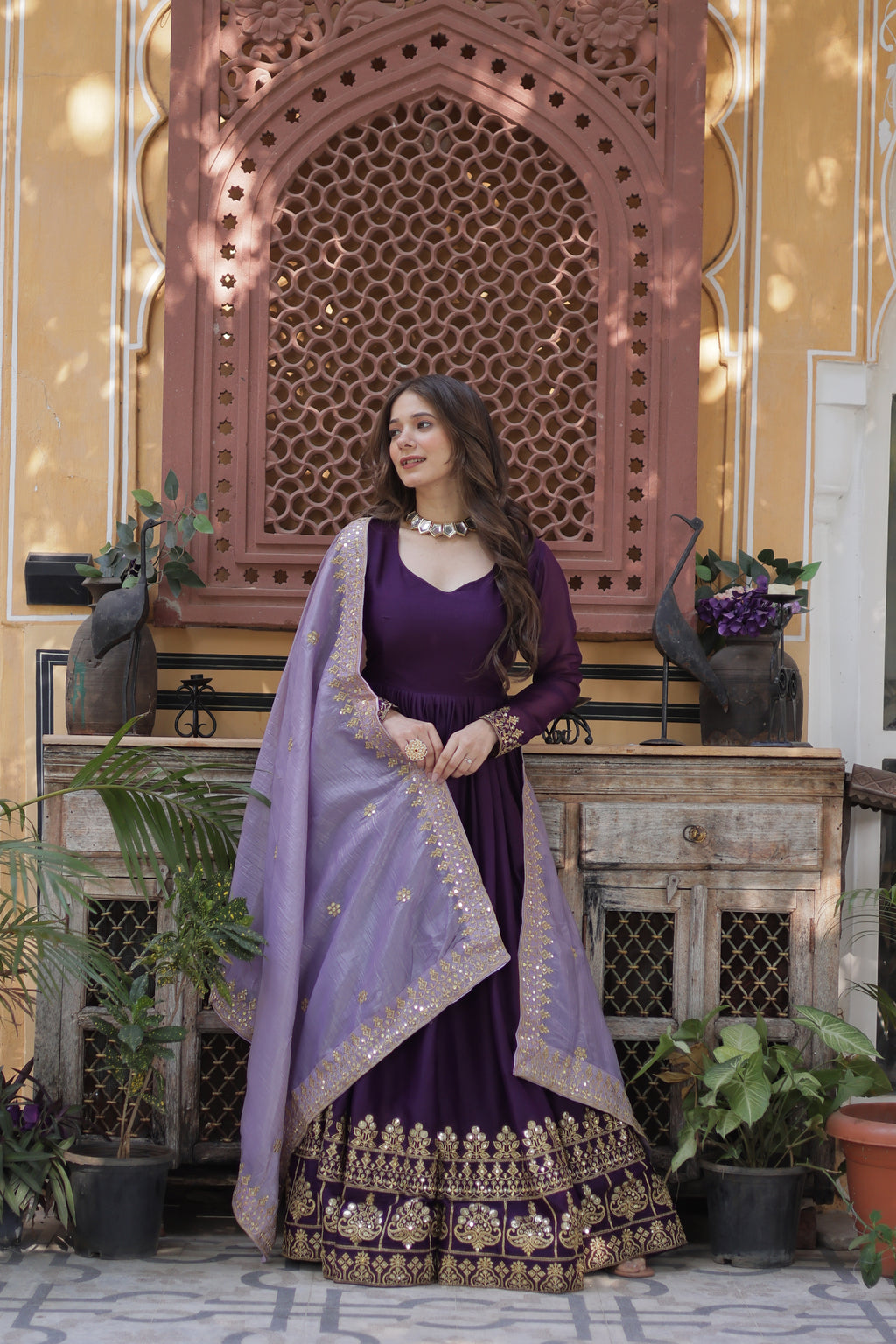 Women Georgette Purple Sequence embroidery Work Kurta Set