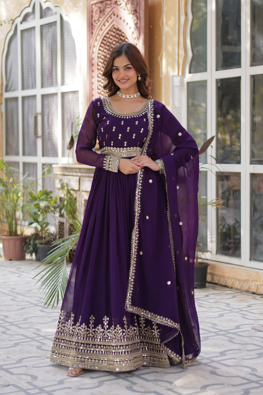 Women Georgette Purple Sequence embroidery Work Kurta Set
