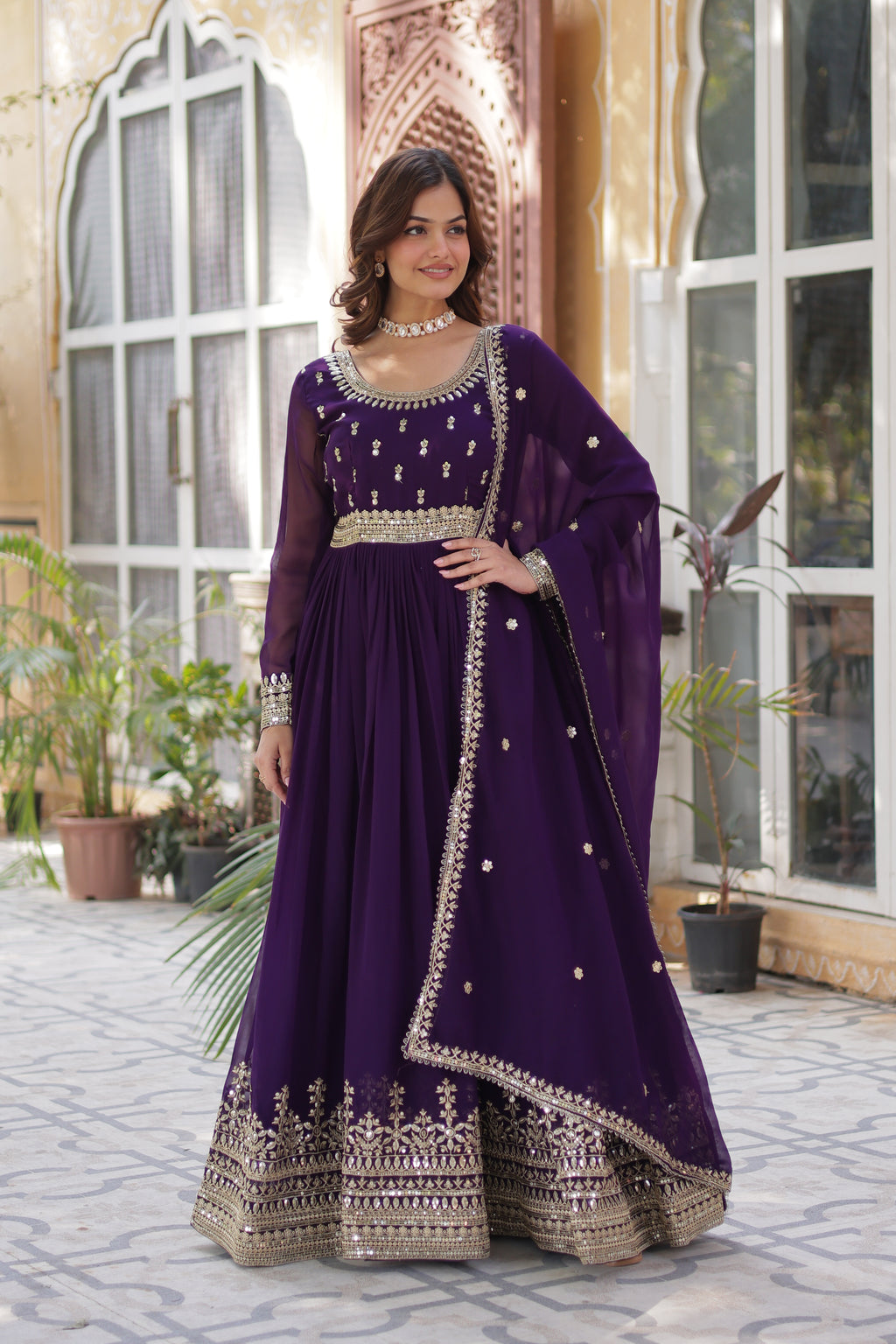 Women Georgette Purple Sequence embroidery Work Kurta Set