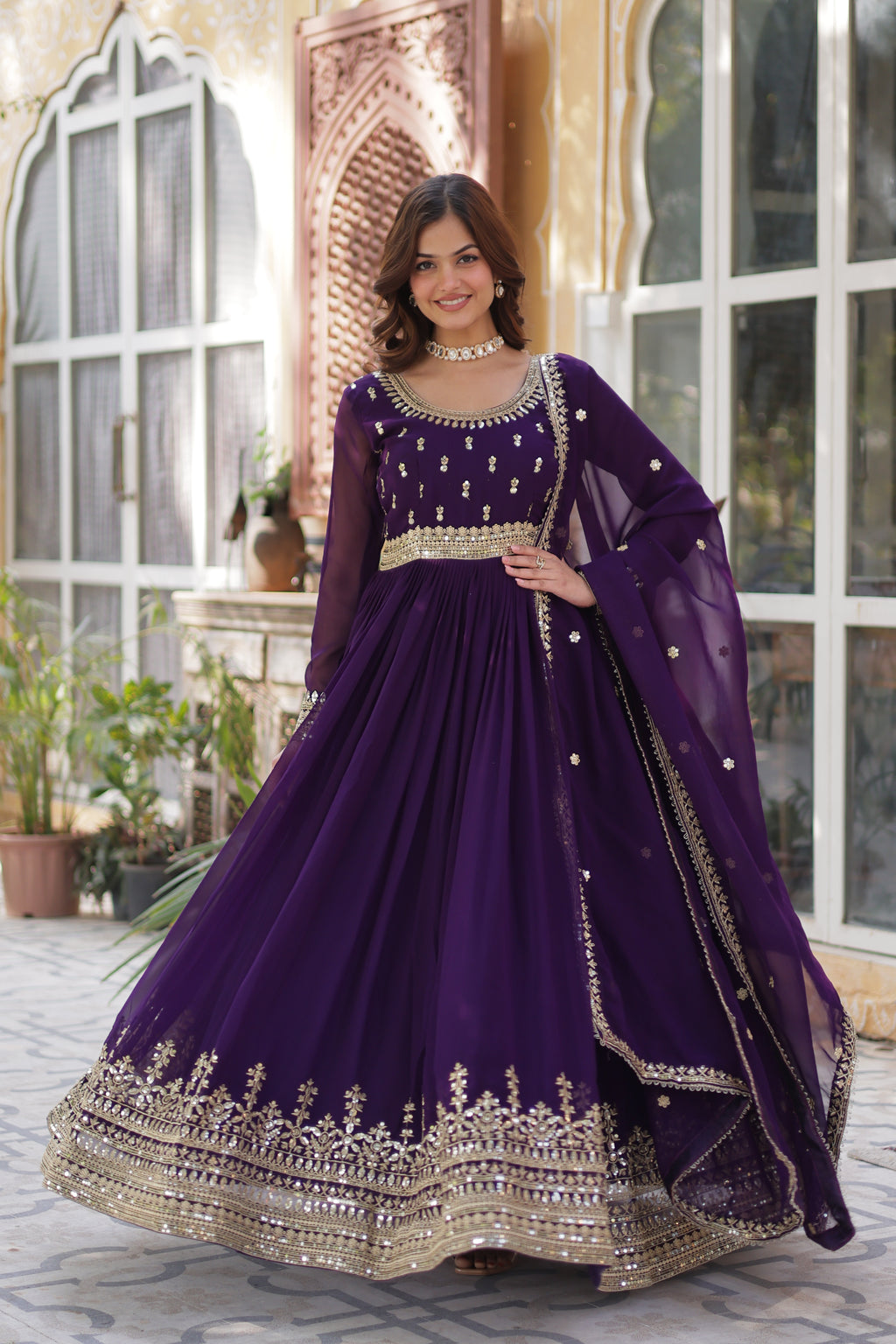 Women Georgette Purple Sequence embroidery Work Kurta Set