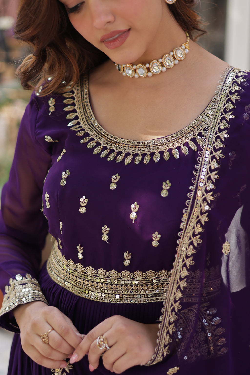 Women Georgette Purple Sequence embroidery Work Kurta Set