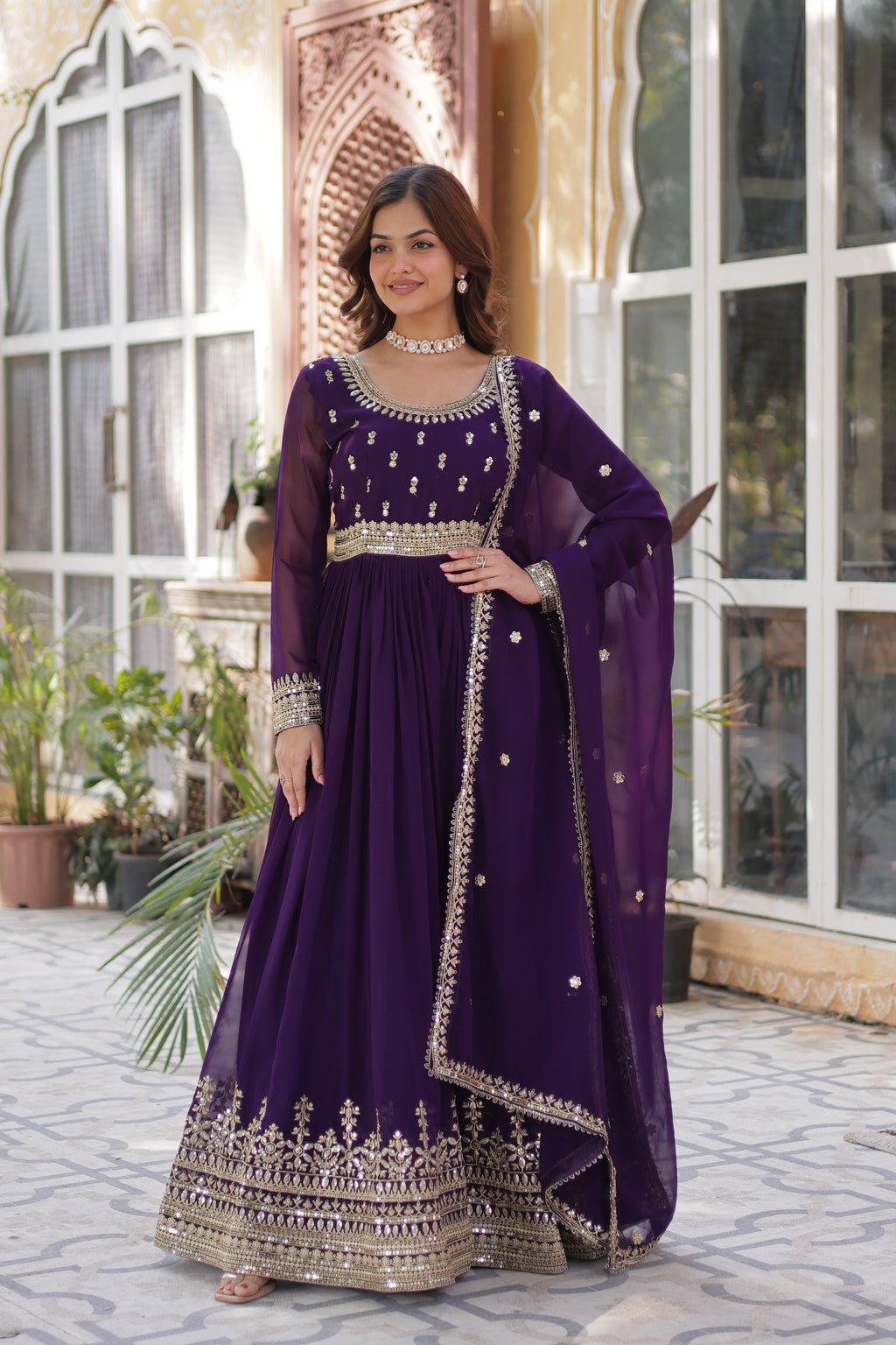 Women Georgette Purple Sequence embroidery Work Kurta Set