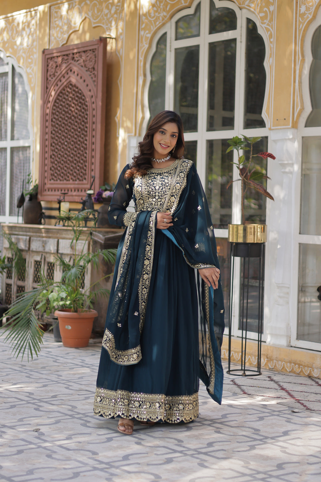 Women Georgette Rama Sequence embroidery Work Kurta Set
