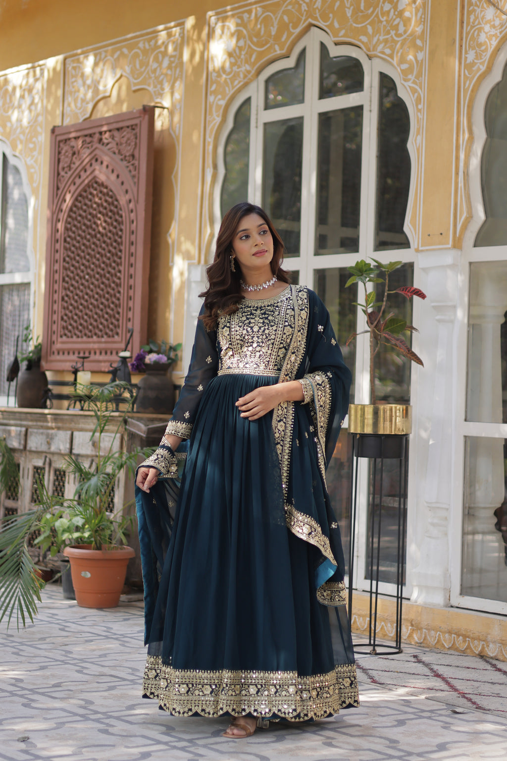 Women Georgette Rama Sequence embroidery Work Kurta Set