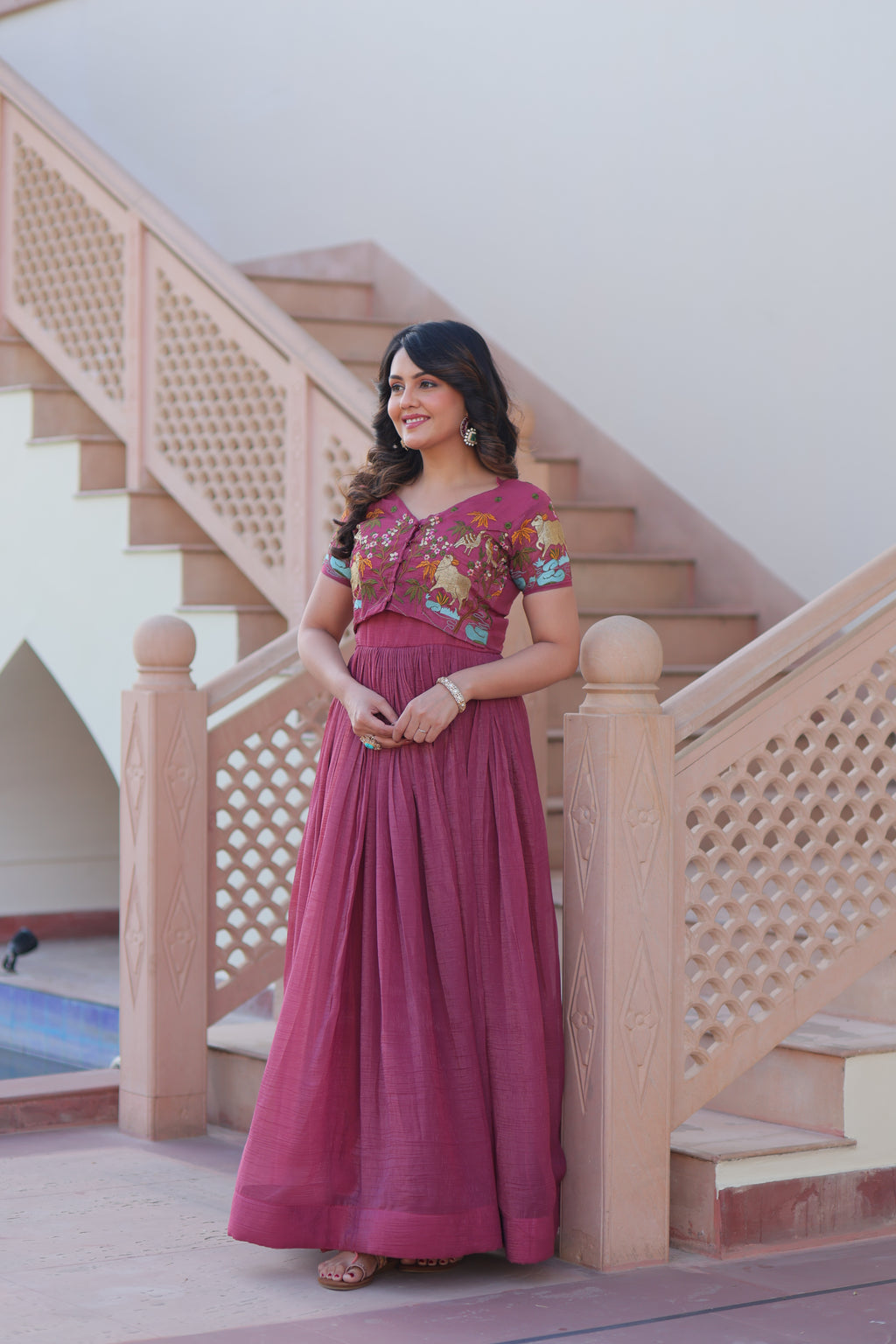 Women Crunchy Fabric Pink Sequence embroidery Work Kurta Set