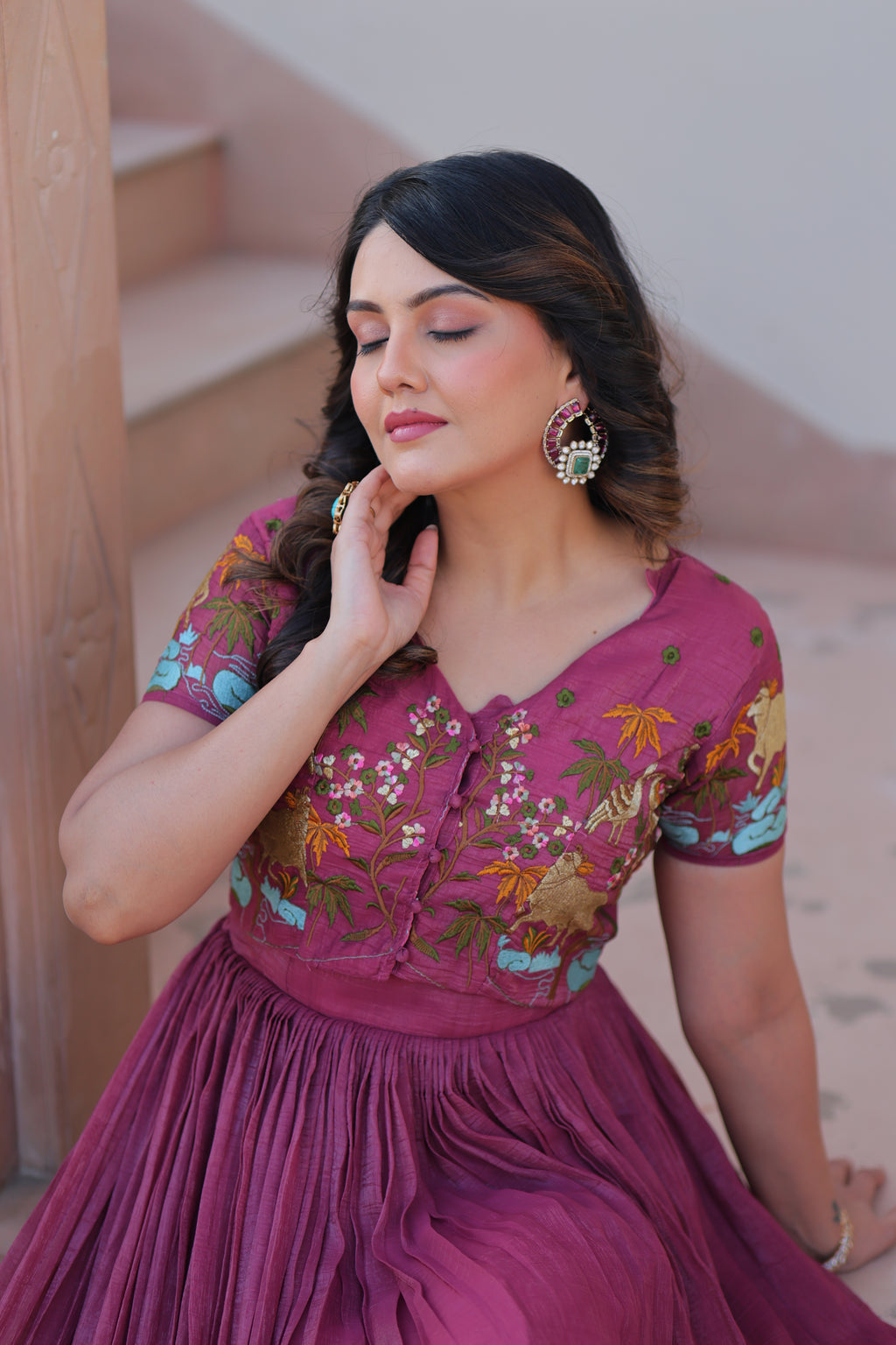 Women Crunchy Fabric Pink Sequence embroidery Work Kurta Set