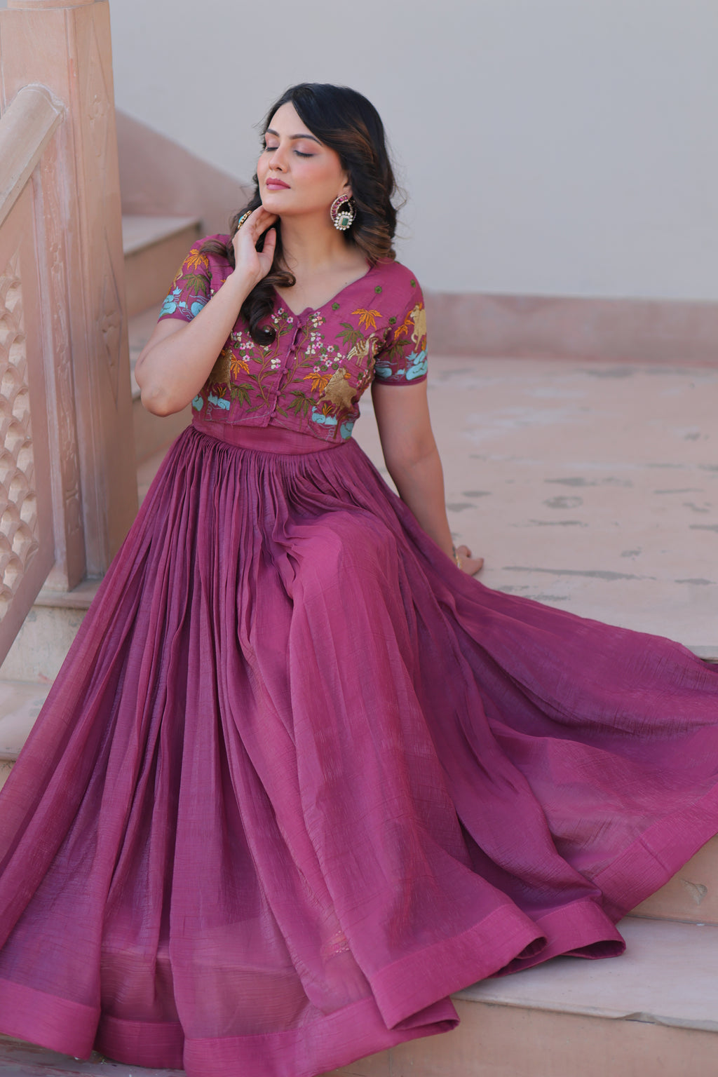 Women Crunchy Fabric Pink Sequence embroidery Work Kurta Set