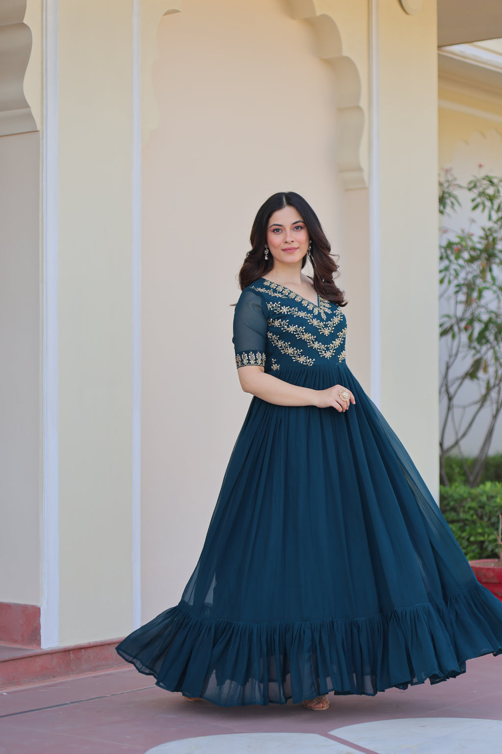 Women Georgette Rama Green Sequence embroidery Work Dress