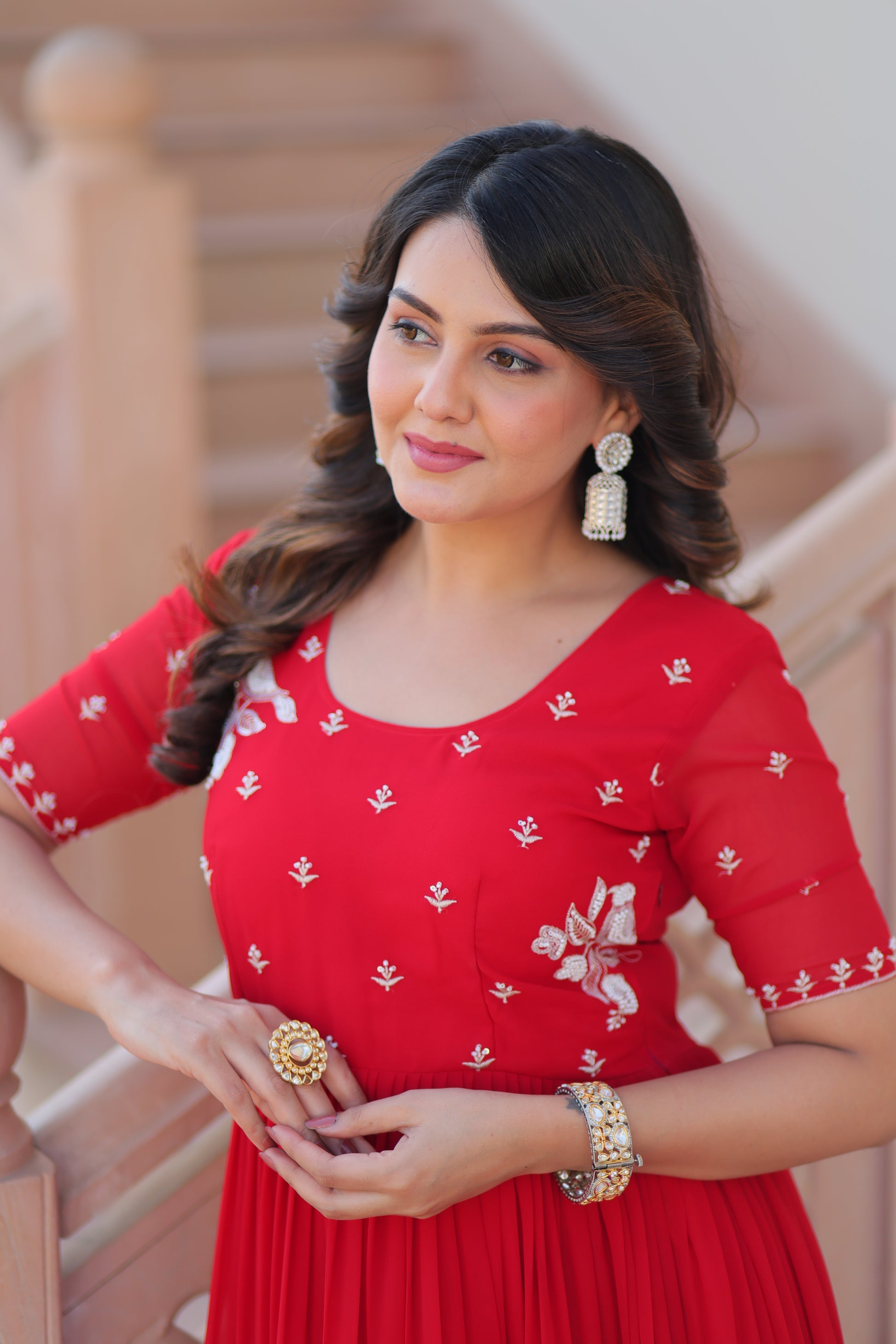 Women Georgette Red Sequence embroidery Work Dress