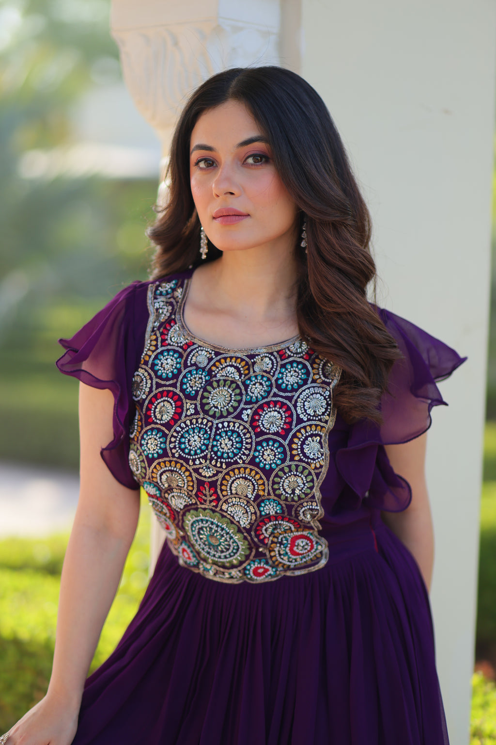 Women Georgette Purple Sequence embroidery Work Dress