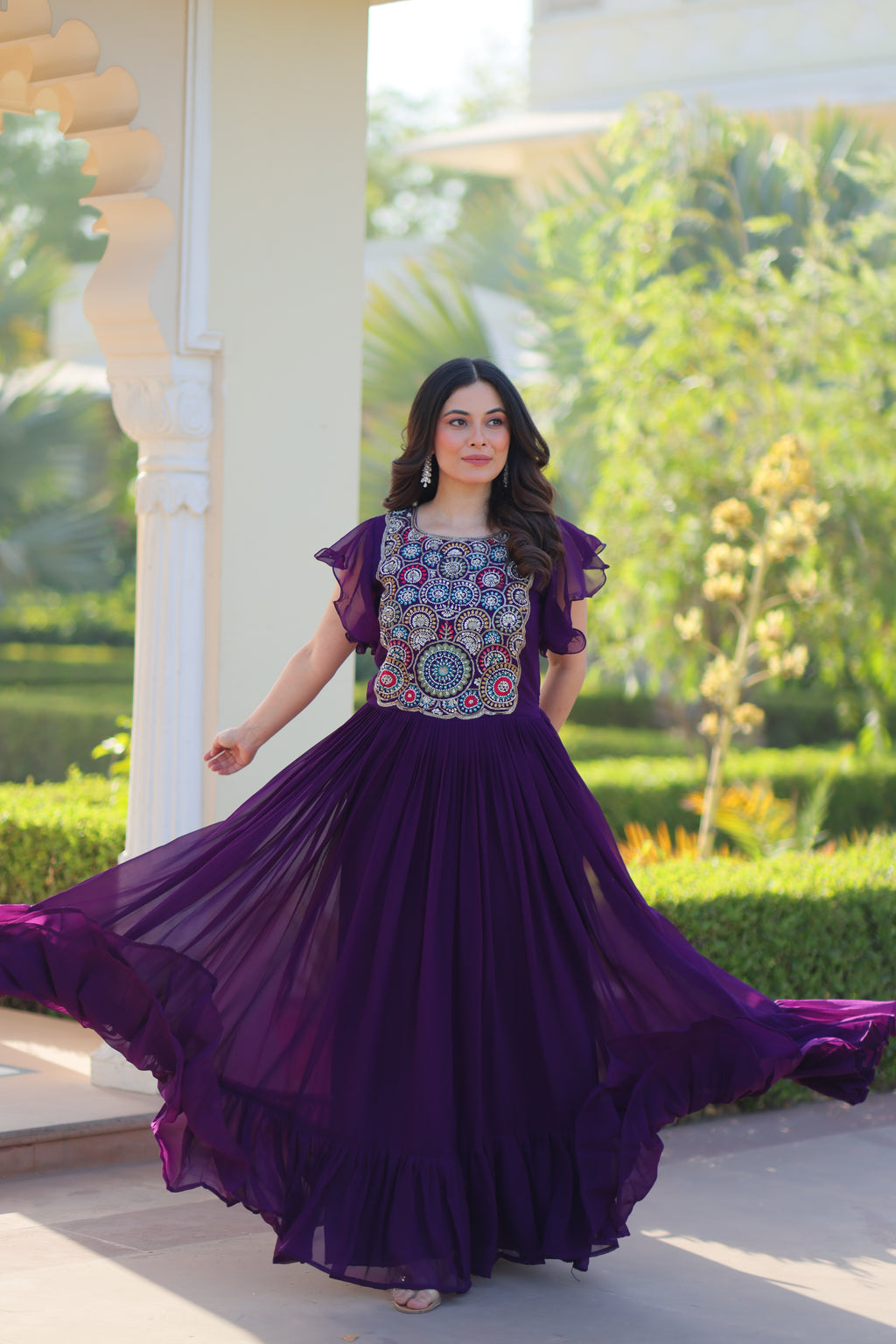 Women Georgette Purple Sequence embroidery Work Dress