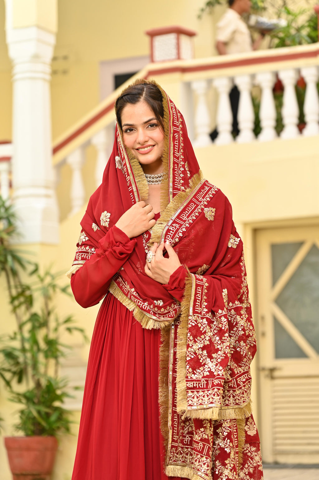 Women Georgette Red Sequence embroidery Work Kurta Set