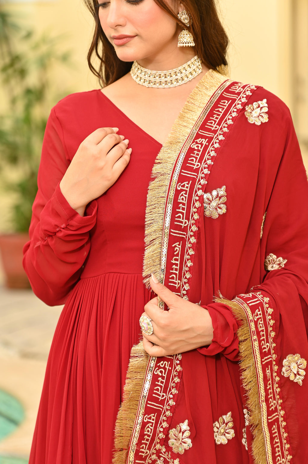 Women Georgette Red Sequence embroidery Work Kurta Set